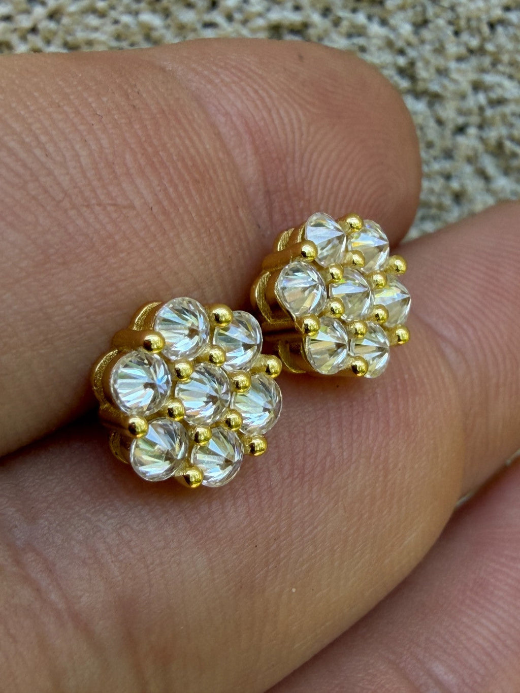 Moissanite Upside Down Reverse Set Cluster Iced Out Honeycomb Set Earrings | 14k Gold Vermeil 925 Silver