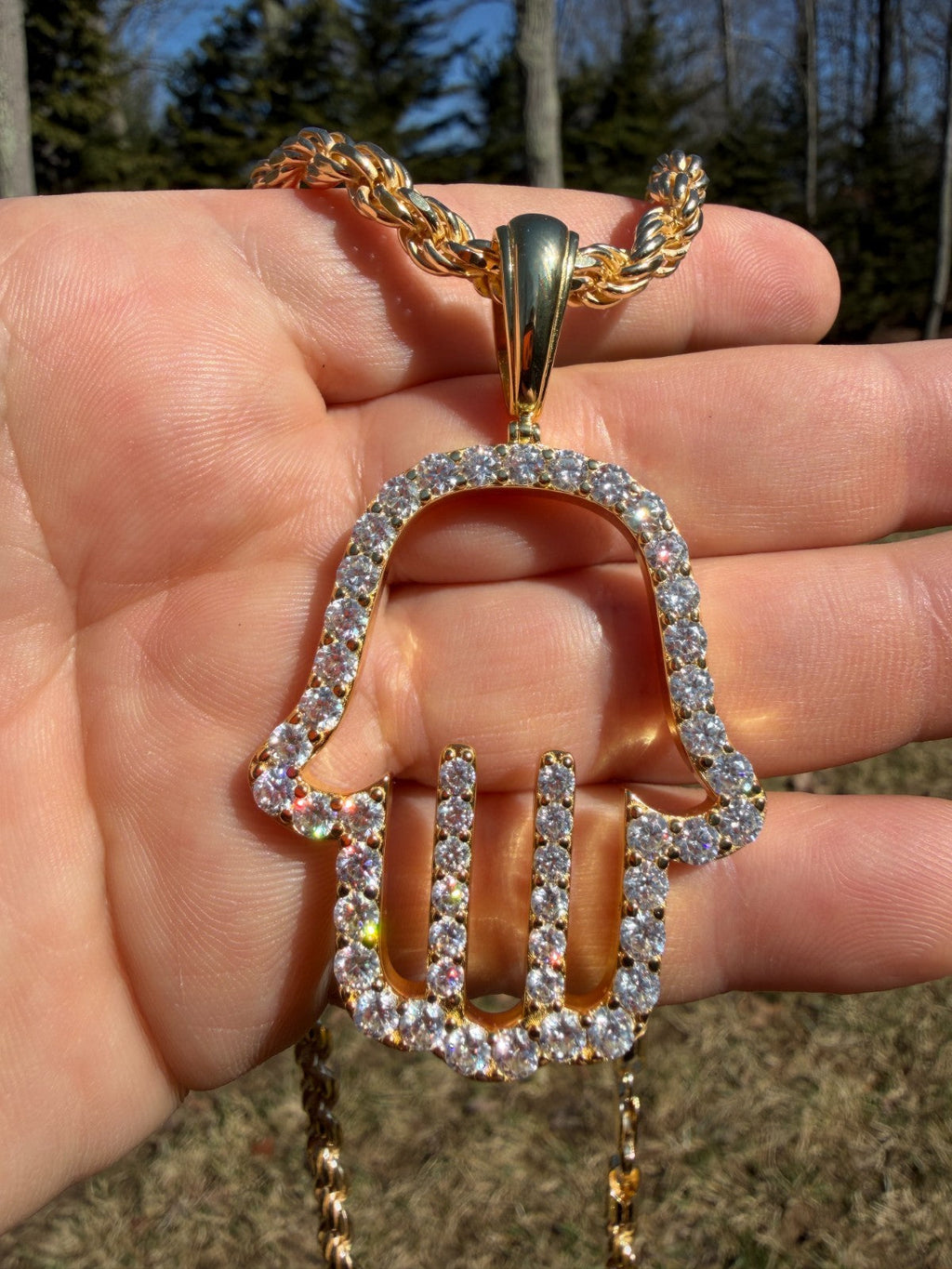 Moissanite Hamsa Cutout Pendant | 14k Gold Vermeil 925 Silver