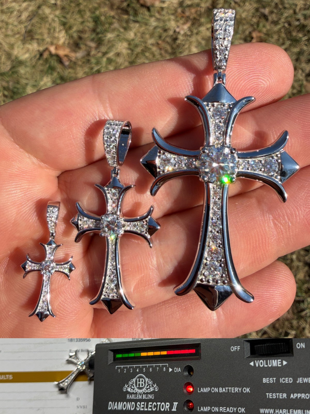 Moissanite Hearts Chrome Cross Pendant | 925 Silver