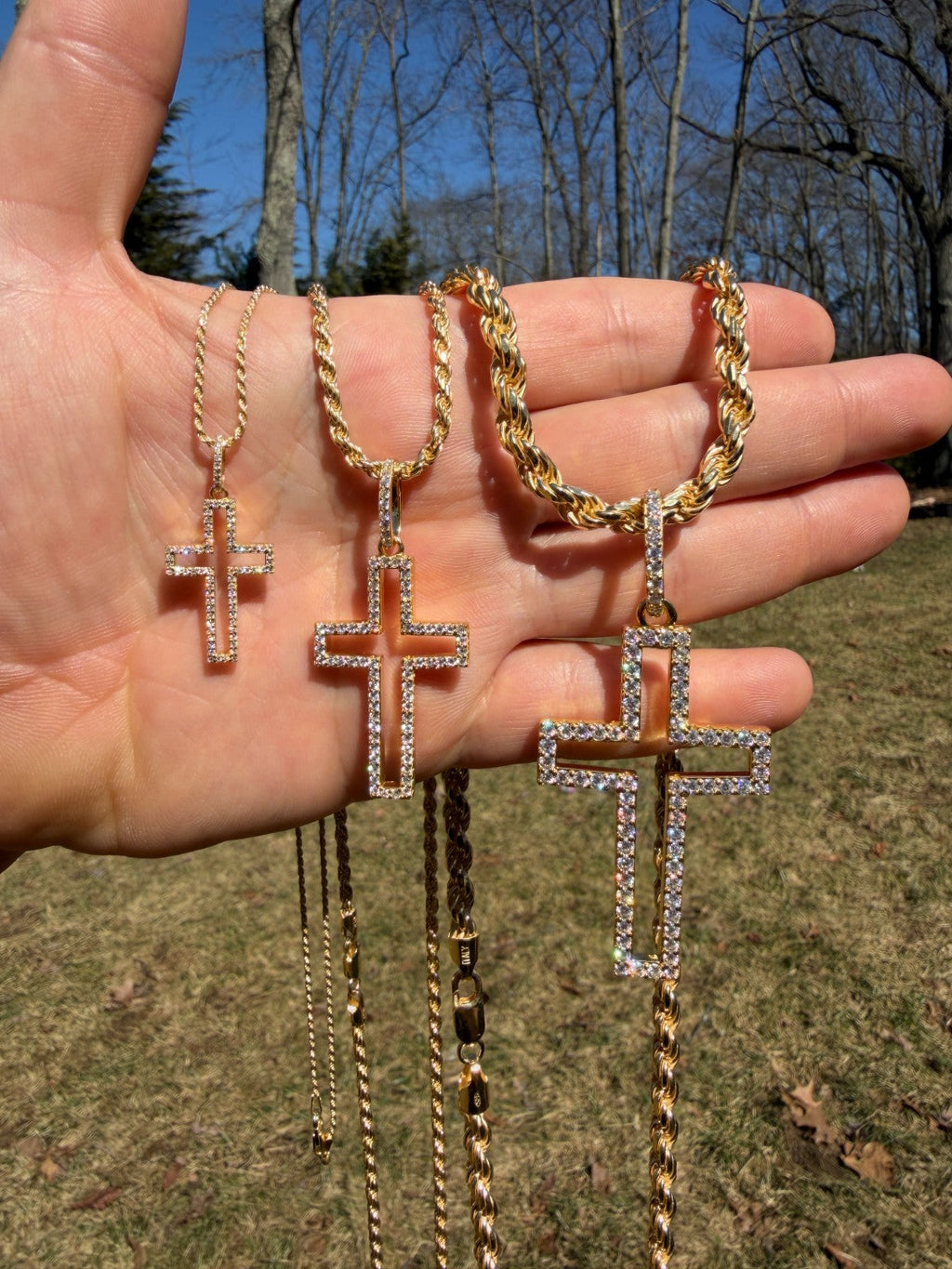 Moissanite Classic Cross Cutout Pendant | 14k Gold Vermeil 925 Silver
