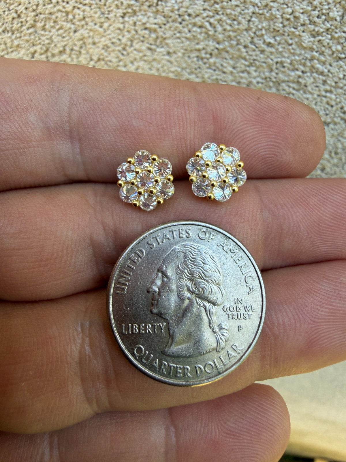 Moissanite Upside Down Reverse Set Cluster Iced Out Honeycomb Set Earrings | 14k Gold Vermeil 925 Silver