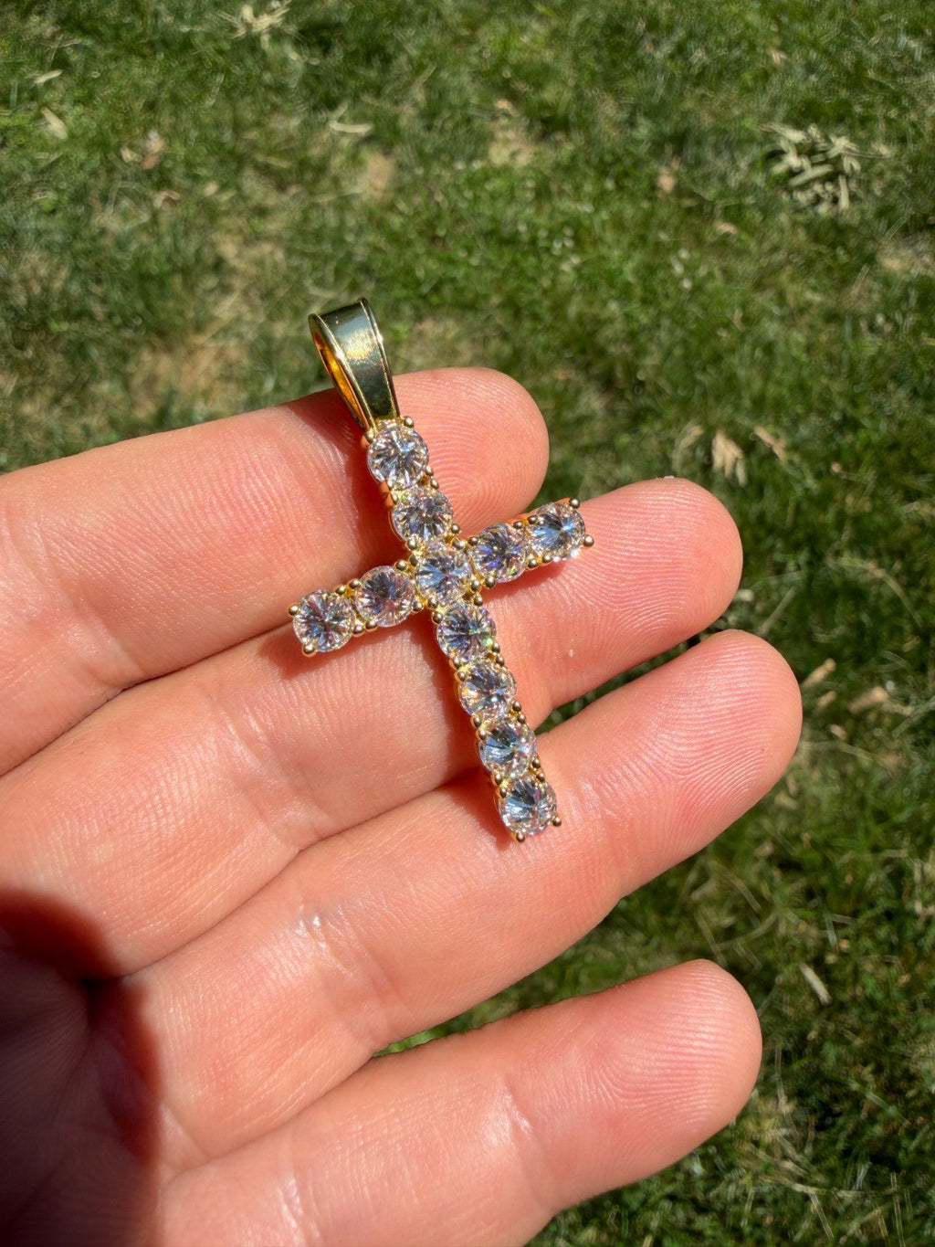 Moissanite Upside Down Setting Tennis Cross | 14k Gold Vermeil 925 Silver