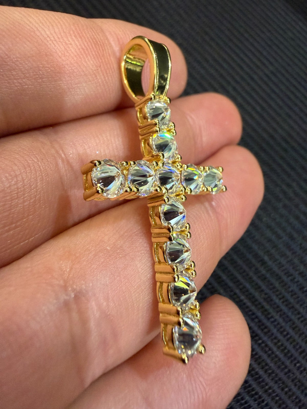 Moissanite Upside Down Setting Tennis Cross | 14k Gold Vermeil 925 Silver
