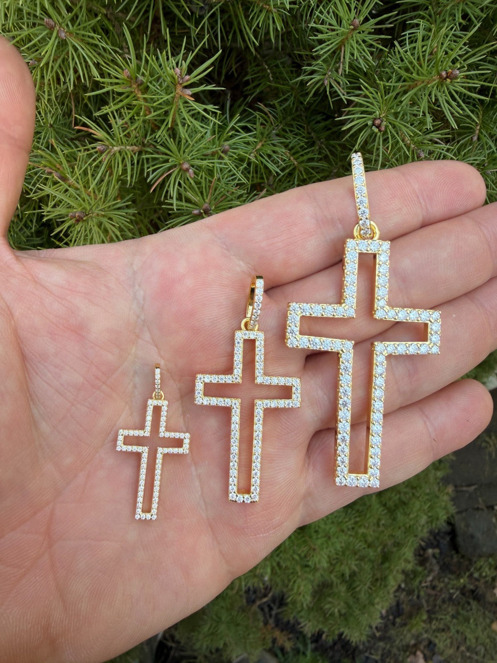 Moissanite Classic Cross Cutout Pendant | 14k Gold Vermeil 925 Silver