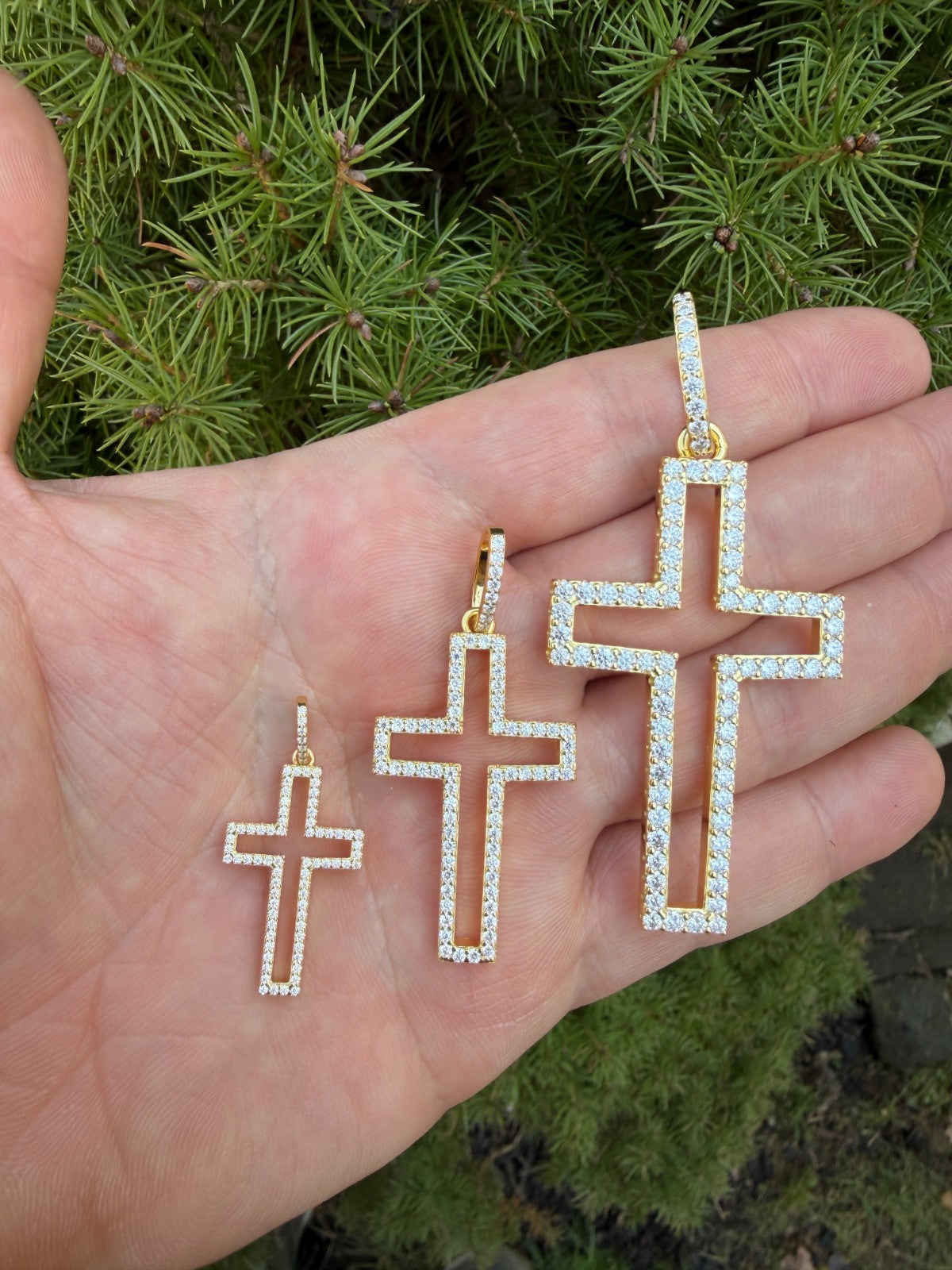 Moissanite Classic Cross Cutout Pendant | 14k Gold Vermeil 925 Silver