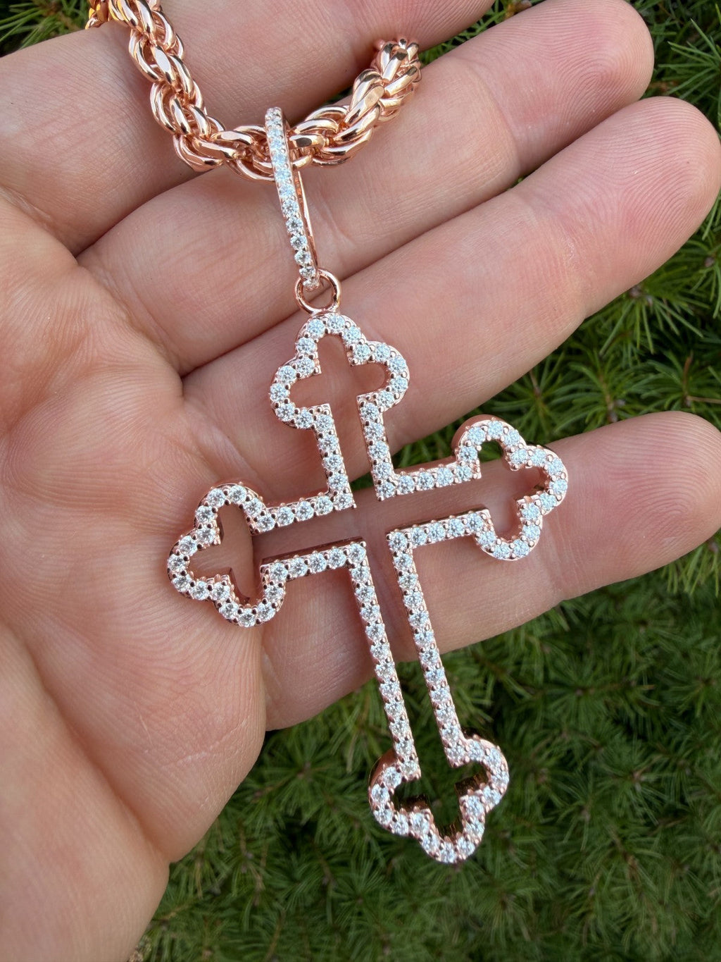Moissanite Gothic Cross Cutout Pendant | 14k Rose Gold Vermeil 925 Silver