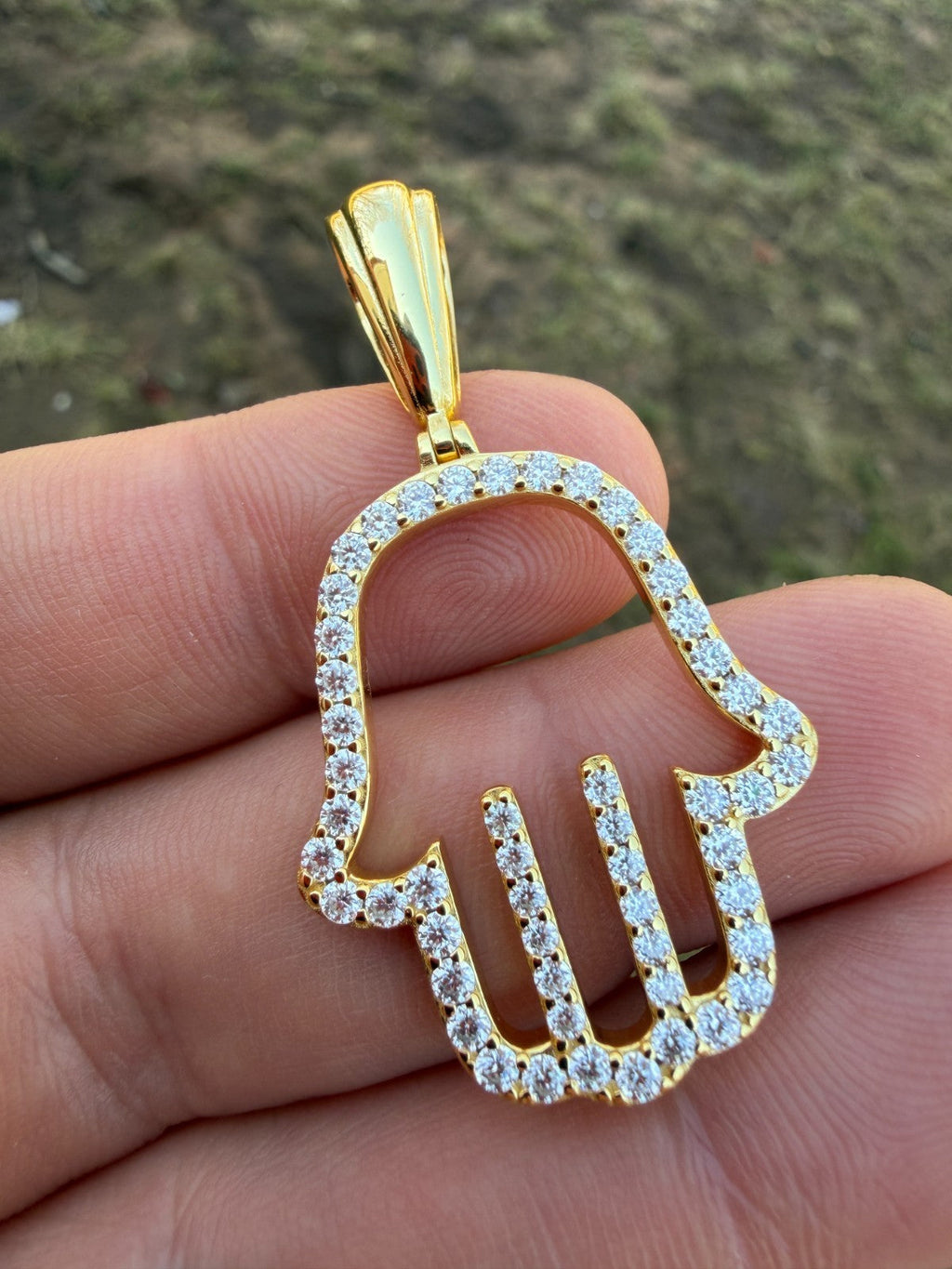 Moissanite Hamsa Cutout Pendant | 14k Gold Vermeil 925 Silver