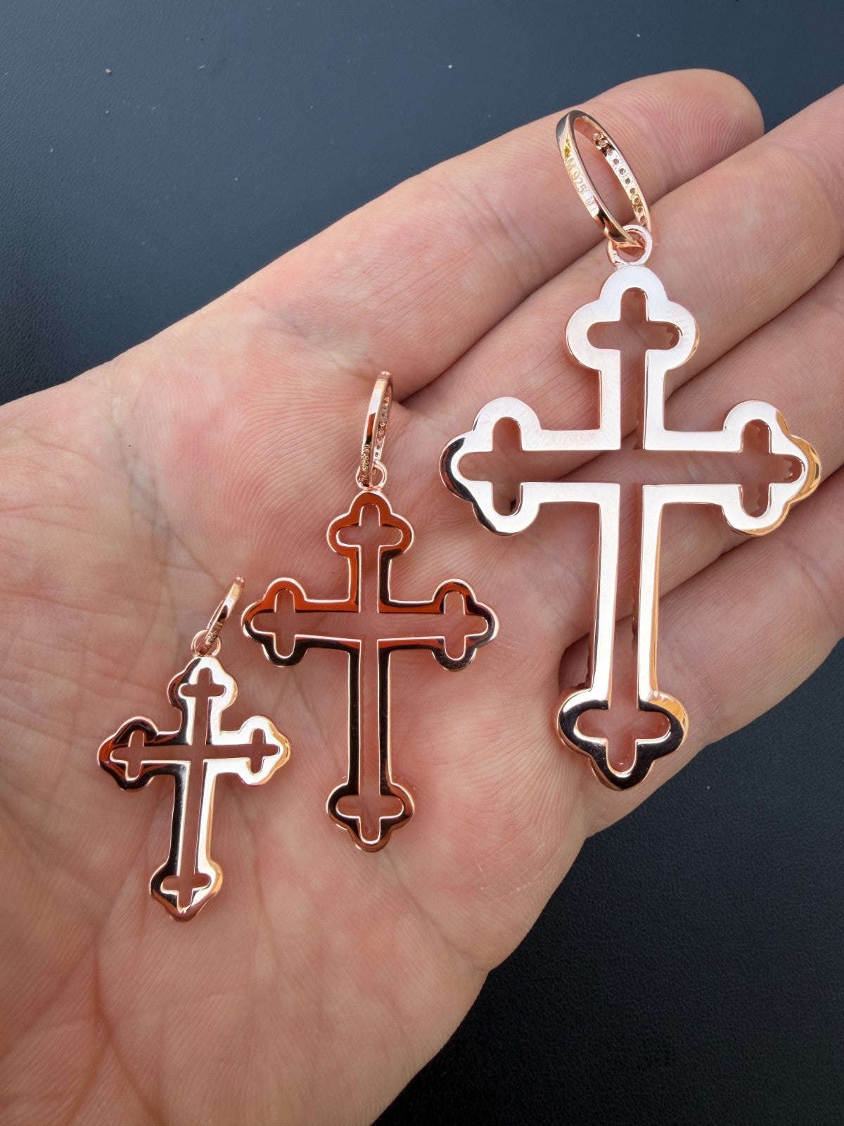 Moissanite Gothic Cross Cutout Pendant | 14k Rose Gold Vermeil 925 Silver