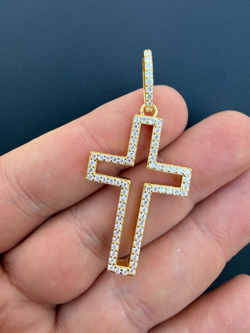 Moissanite Classic Cross Cutout Pendant | 14k Gold Vermeil 925 Silver