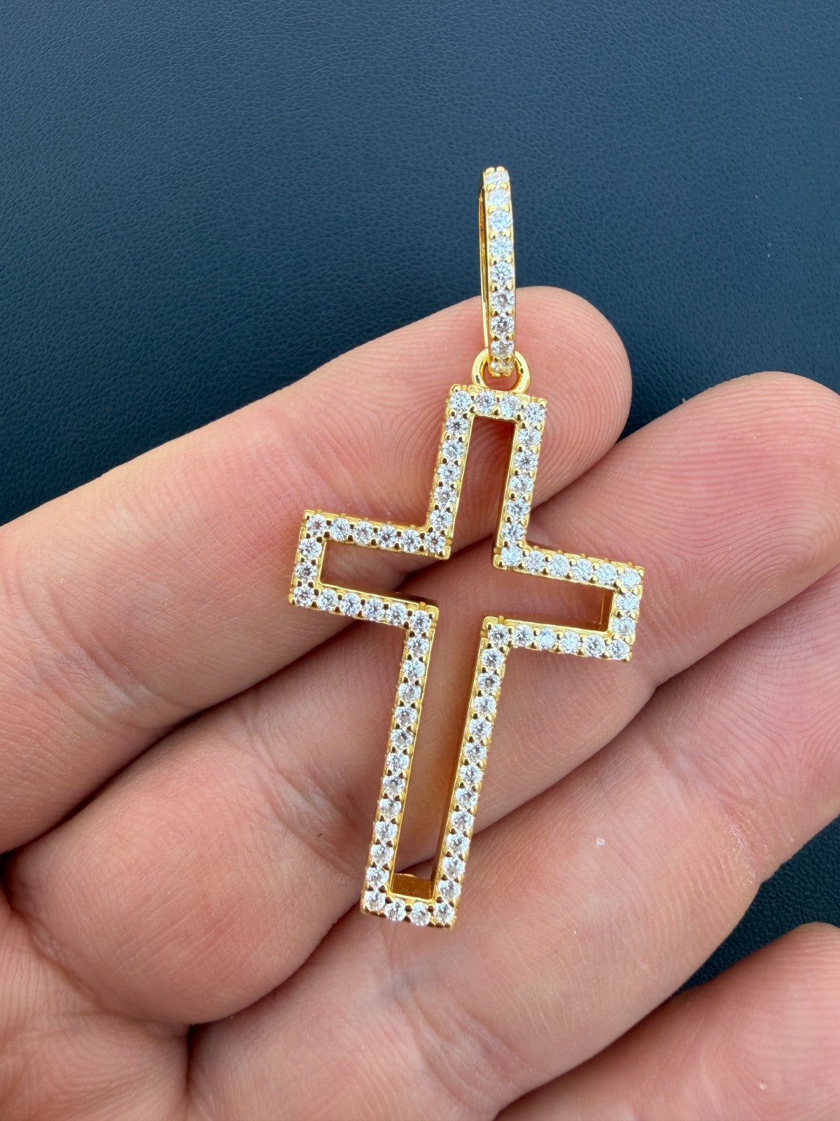 Moissanite Classic Cross Cutout Pendant | 14k Gold Vermeil 925 Silver