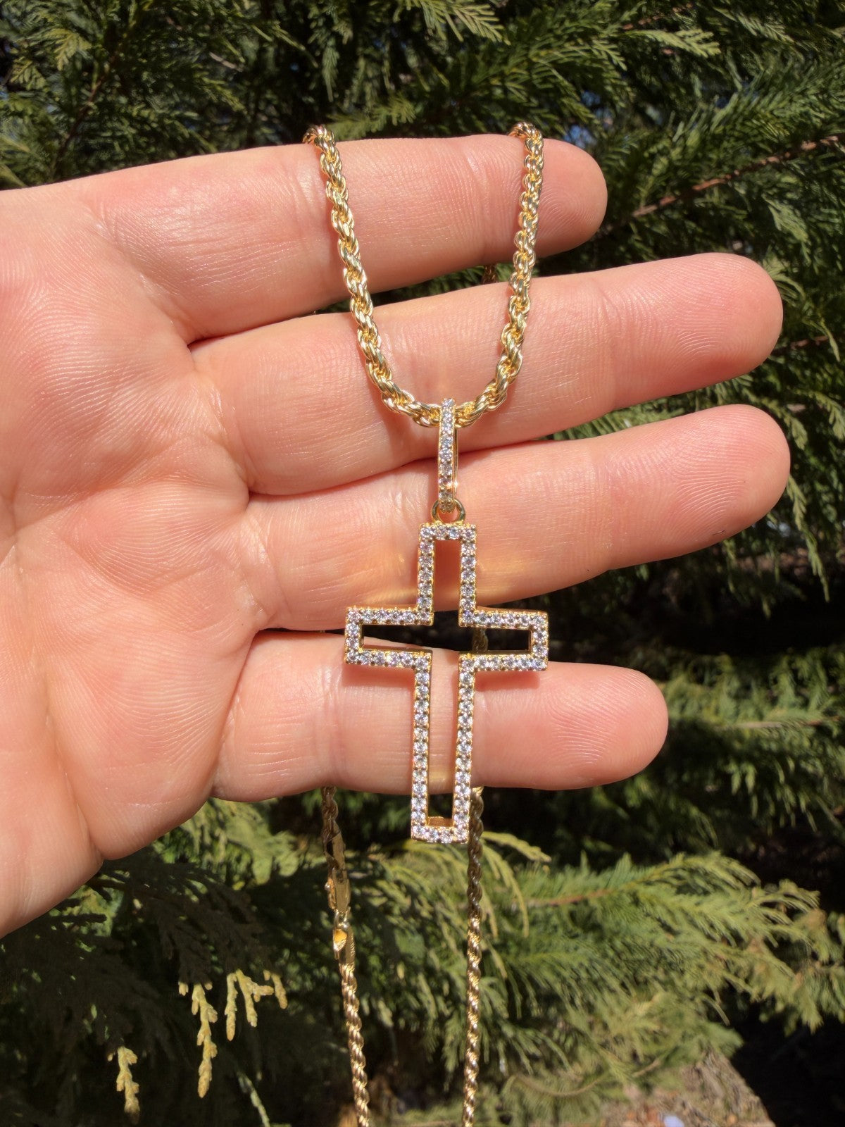 Moissanite Classic Cross Cutout Pendant | 14k Gold Vermeil 925 Silver