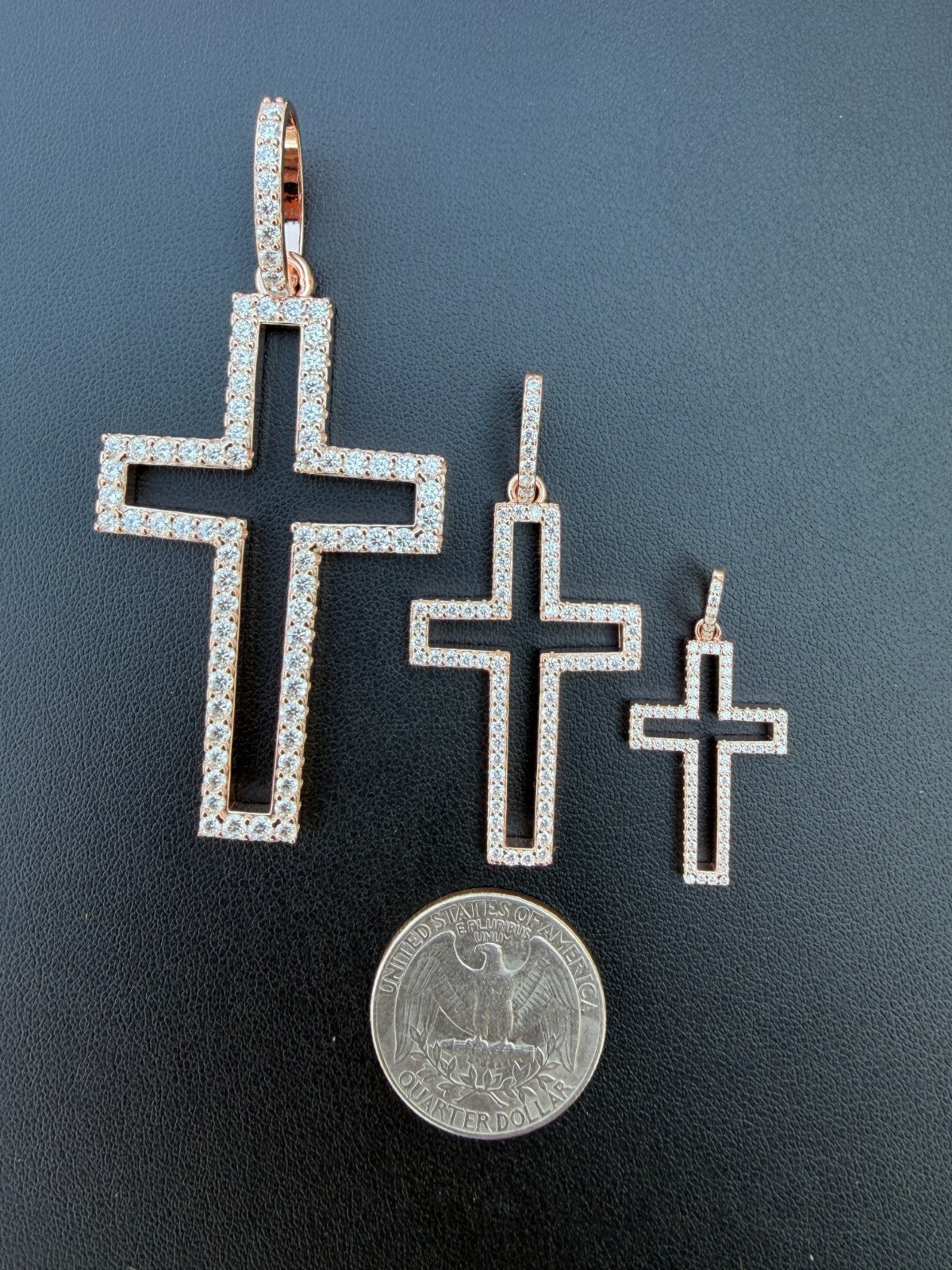 Moissanite Classic Cross Cutout Pendant | 14k Rose Gold Vermeil 925 Silver