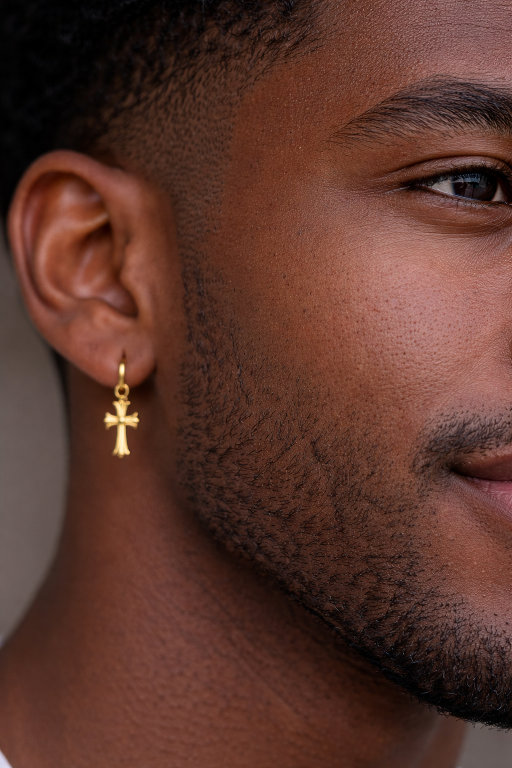 Hearts Of Chrome Studs W. Dangle Cross Earrings | 14k Gold Vermeil 925 Silver