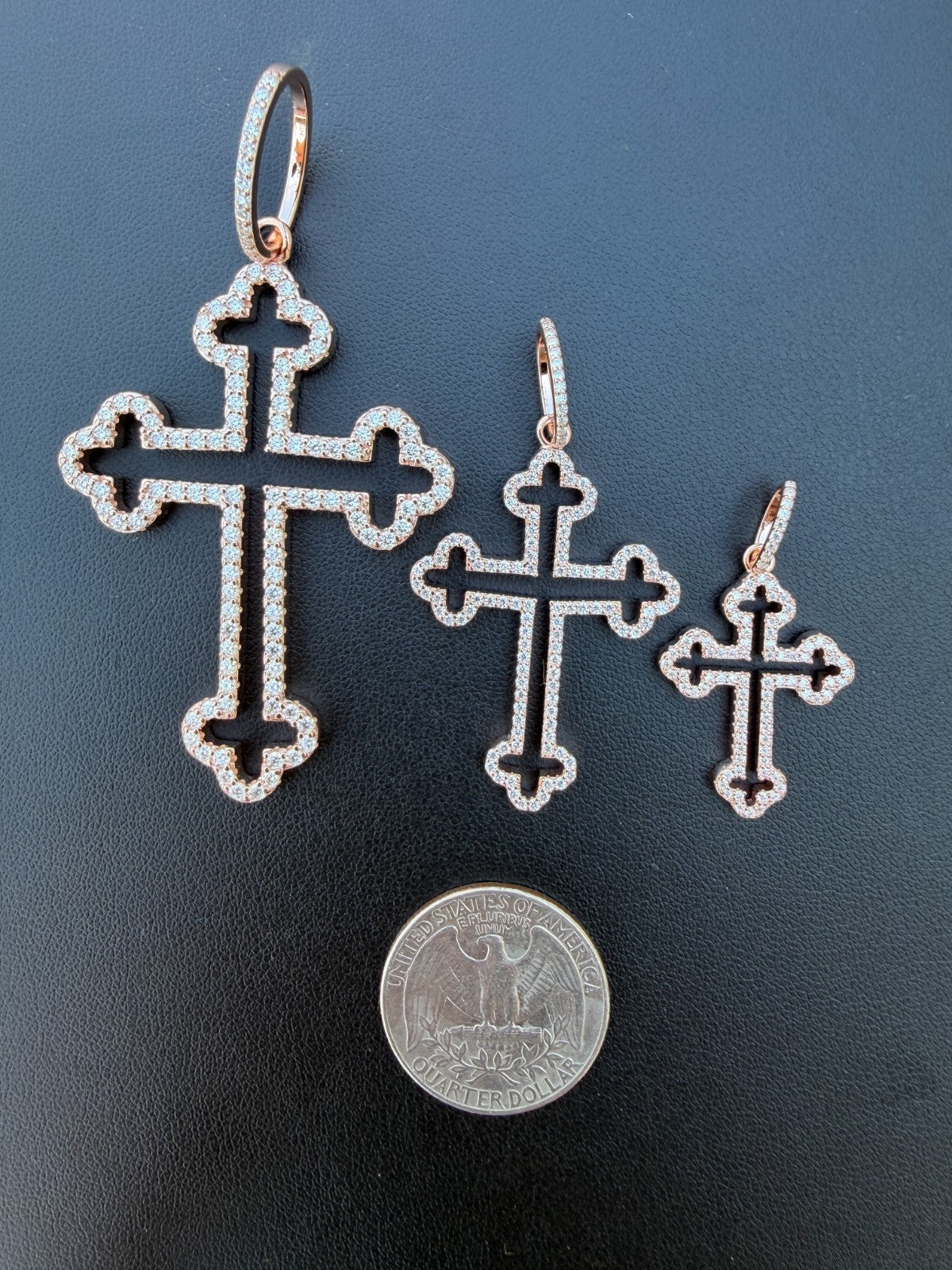 Moissanite Gothic Cross Cutout Pendant | 14k Rose Gold Vermeil 925 Silver