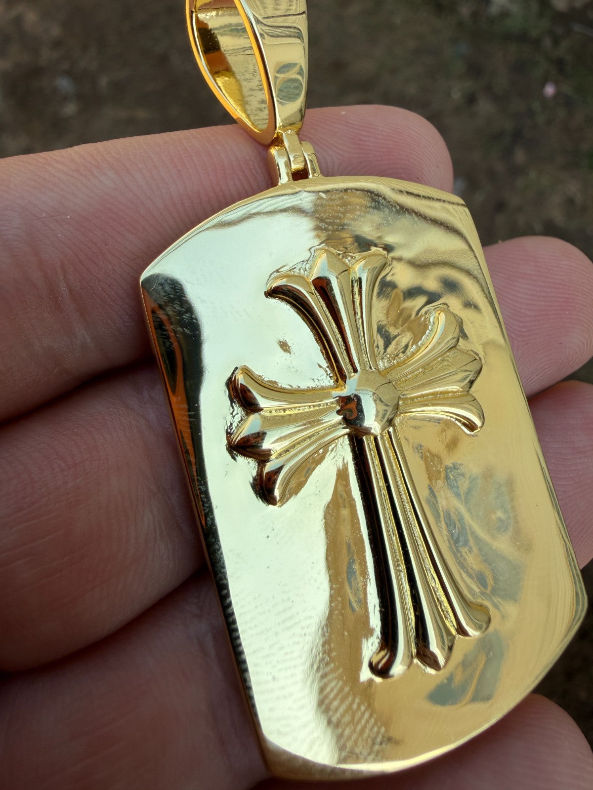 Hearts Chrome Dog Tag Cross Pendant | 14k Gold Vermeil 925 Silver
