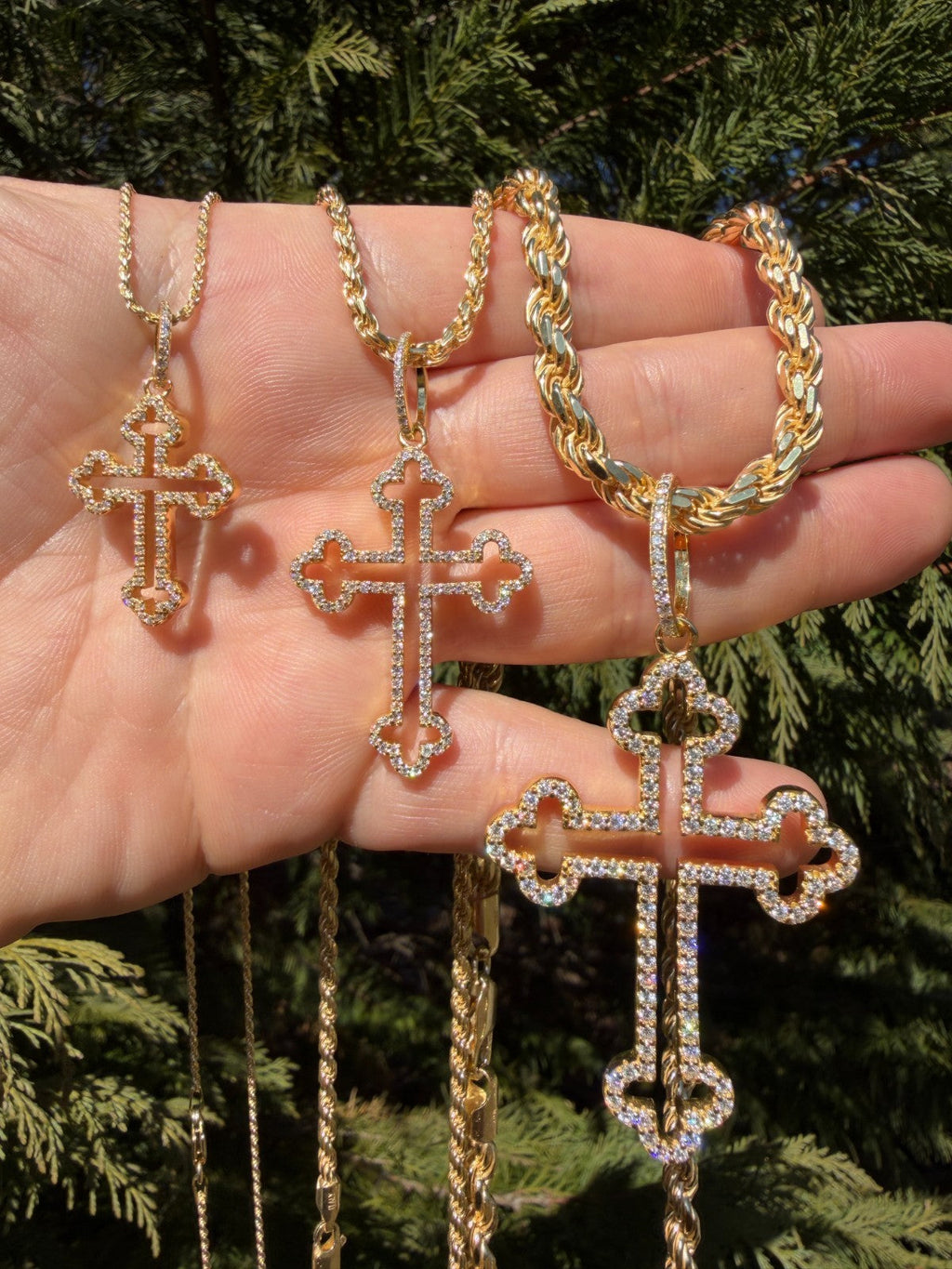 Moissanite Gothic Cross Cutout Pendant | 14k Gold Vermeil 925 Silver