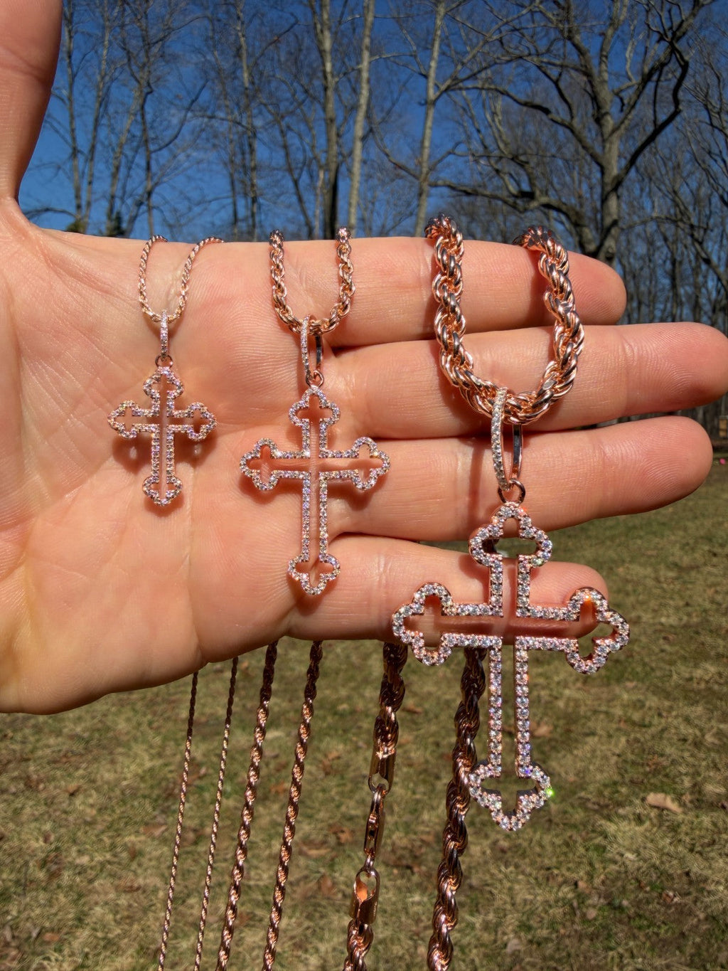 Moissanite Gothic Cross Cutout Pendant | 14k Rose Gold Vermeil 925 Silver
