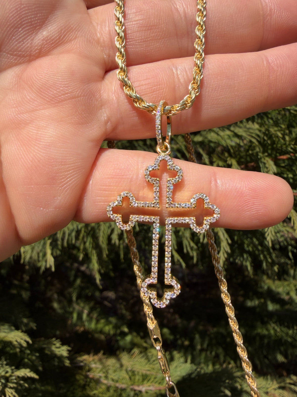 Moissanite Gothic Cross Cutout Pendant | 14k Gold Vermeil 925 Silver