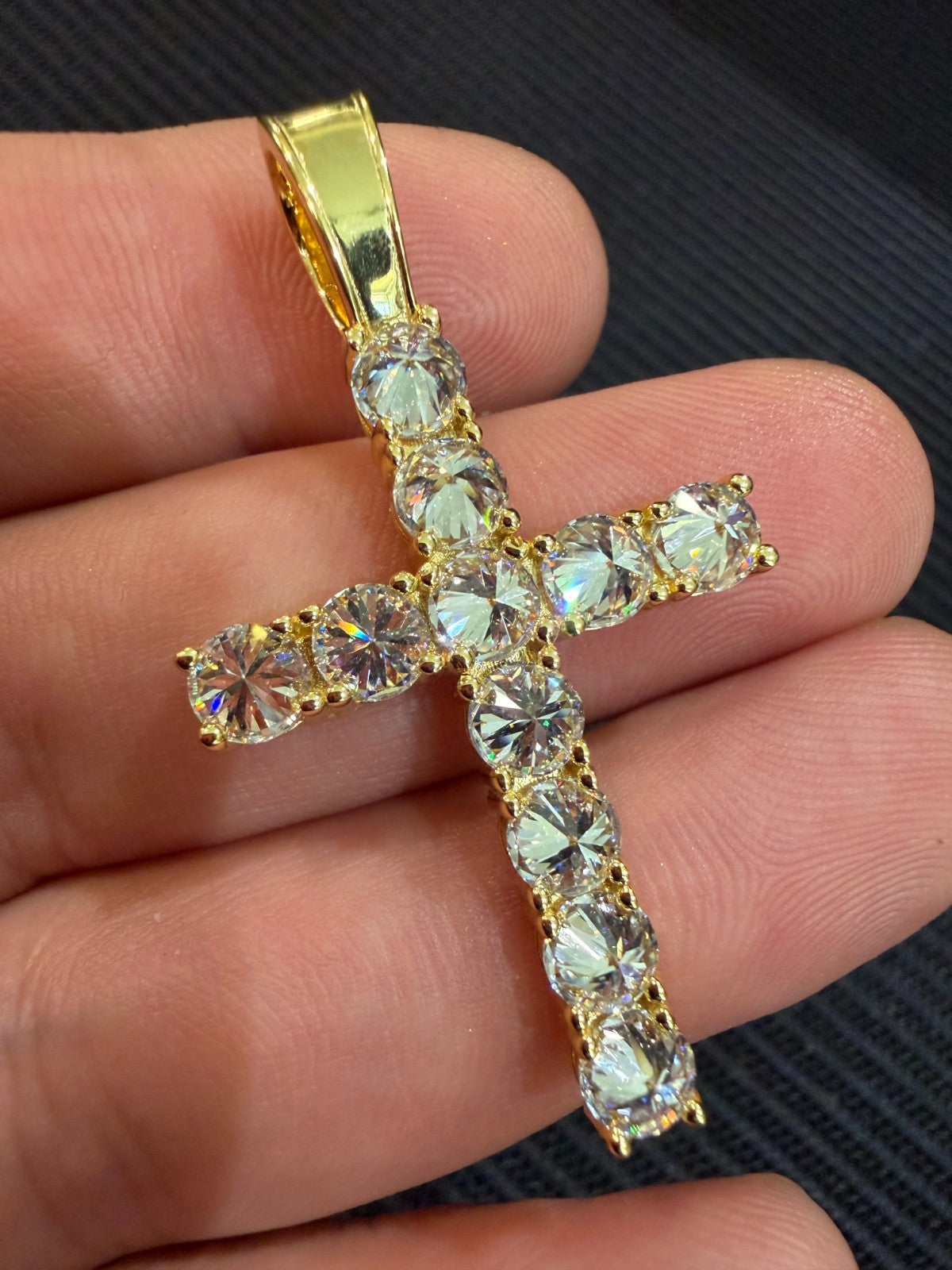Moissanite Upside Down Setting Tennis Cross | 14k Gold Vermeil 925 Silver
