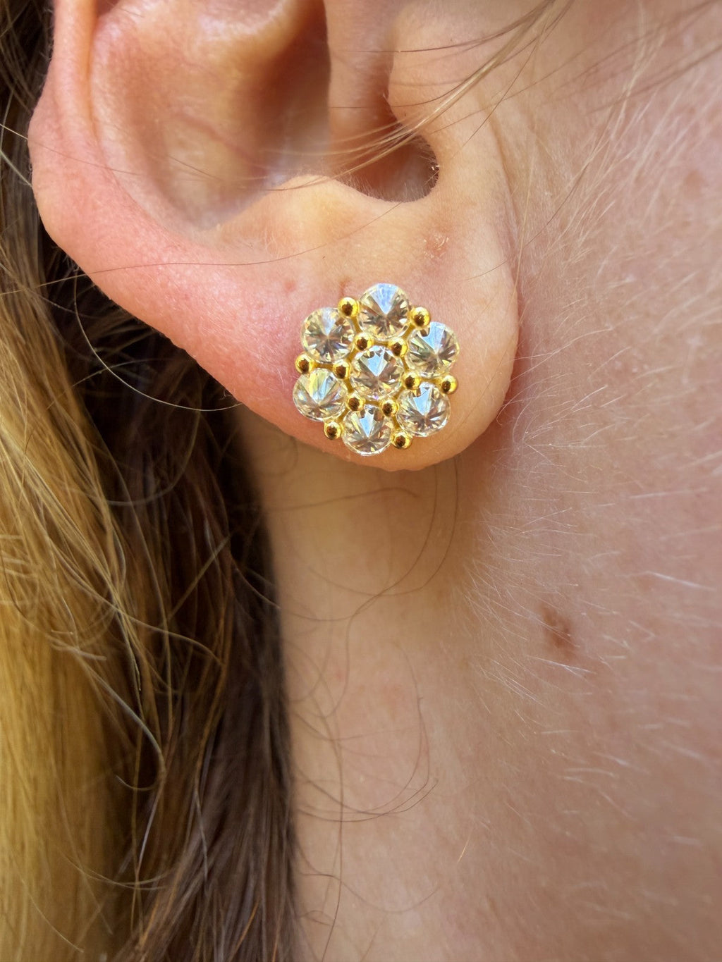 Moissanite Upside Down Reverse Set Cluster Iced Out Honeycomb Set Earrings | 14k Gold Vermeil 925 Silver