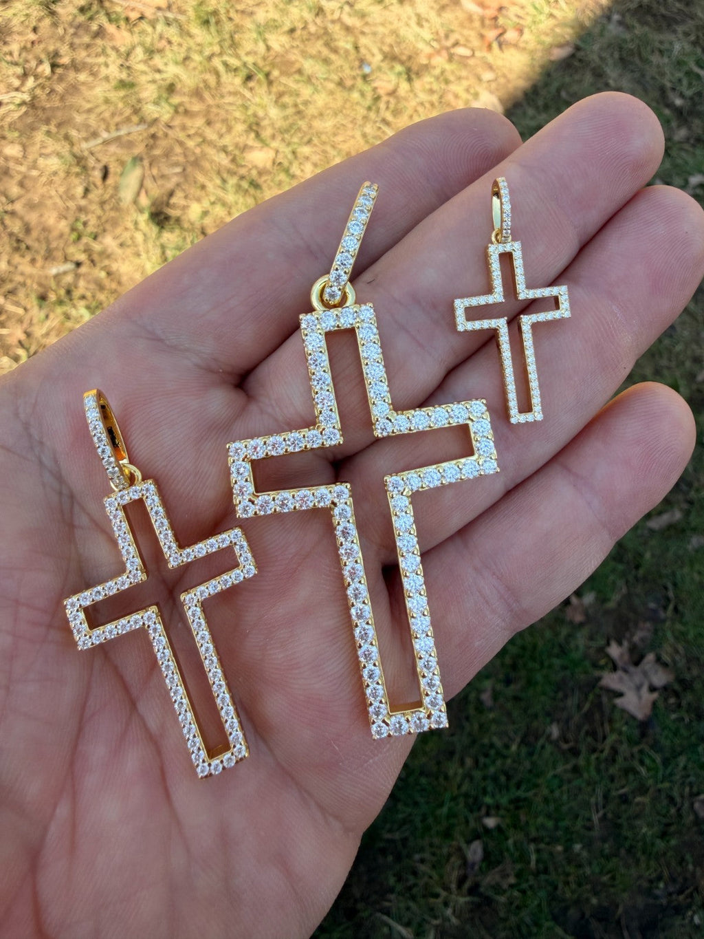 Moissanite Classic Cross Cutout Pendant | 14k Gold Vermeil 925 Silver
