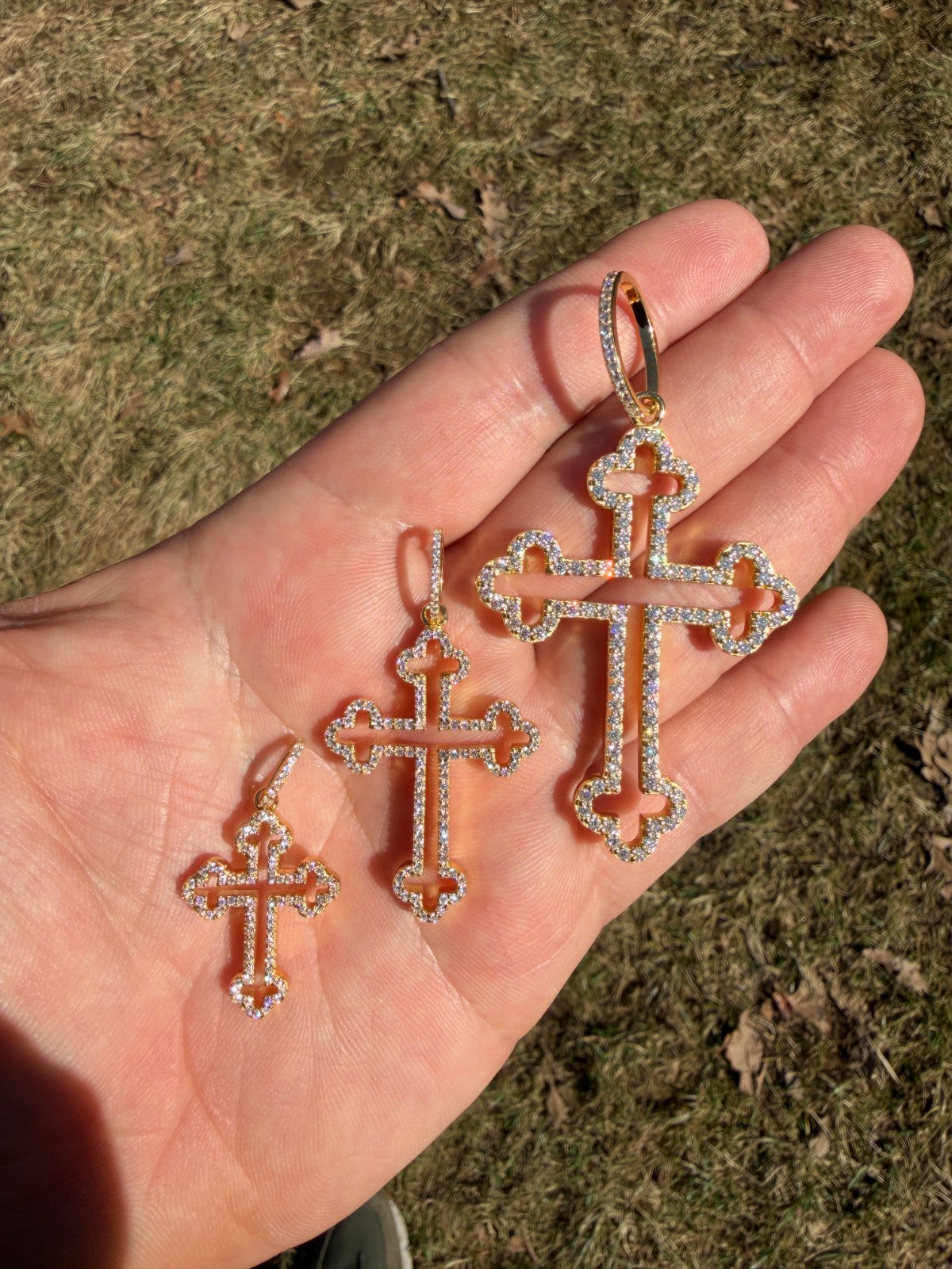Moissanite Gothic Cross Cutout Pendant | 14k Gold Vermeil 925 Silver