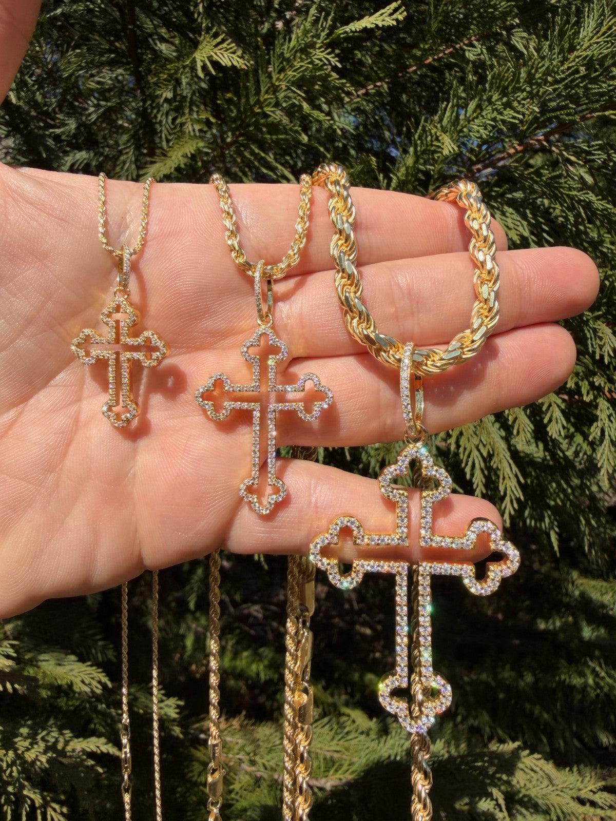 Moissanite Gothic Cross Cutout Pendant | 14k Gold Vermeil 925 Silver