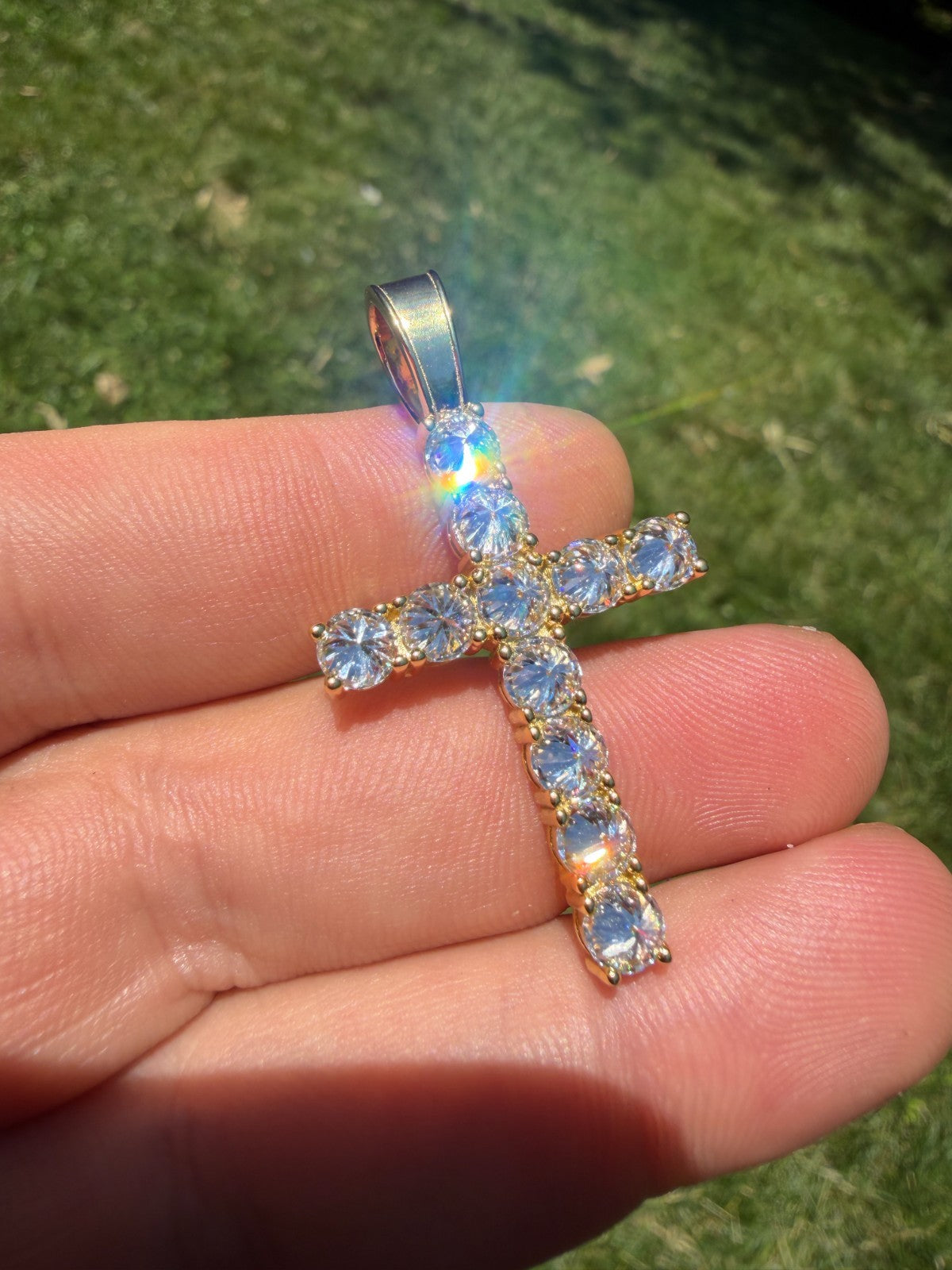 Moissanite Upside Down Setting Tennis Cross | 14k Gold Vermeil 925 Silver