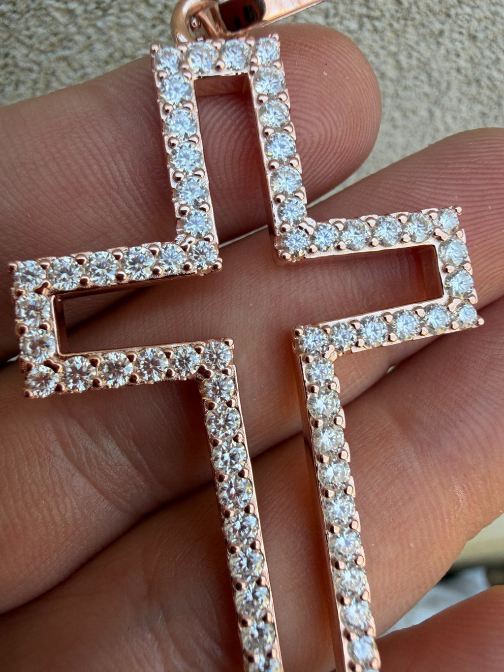 Moissanite Classic Cross Cutout Pendant | 14k Rose Gold Vermeil 925 Silver