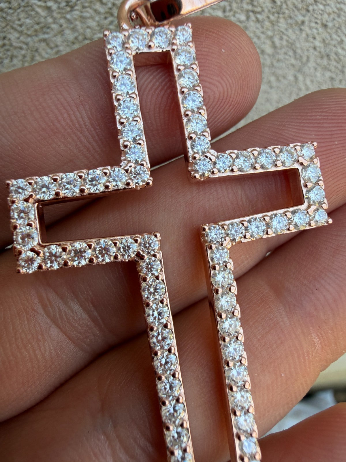 Moissanite Classic Cross Cutout Pendant | 14k Rose Gold Vermeil 925 Silver