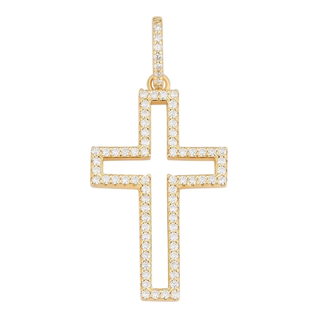 Moissanite Classic Cross Cutout Pendant | 14k Gold Vermeil 925 Silver