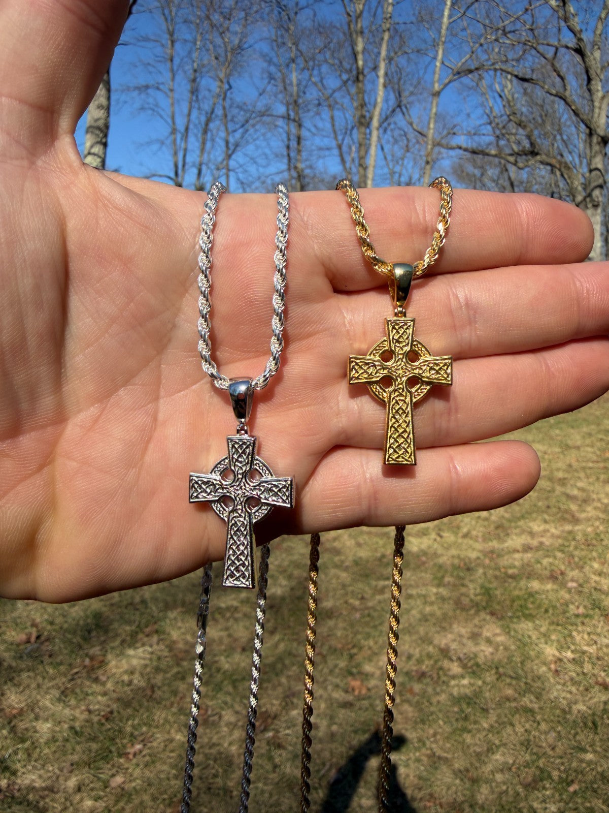 Handmade Viking Celtic Cross Pendant | 14k Gold Vermeil 925 Silver