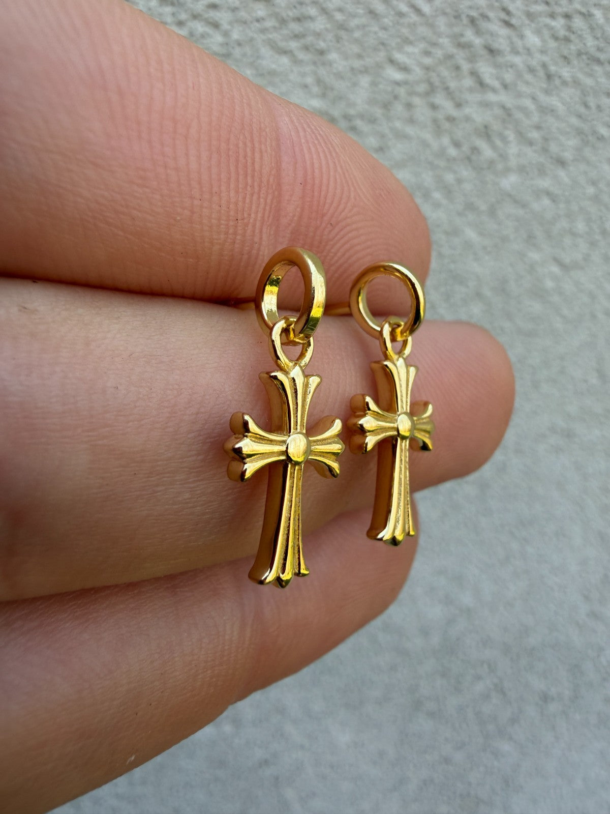 Hearts Of Chrome Studs W. Dangle Cross Earrings | 14k Gold Vermeil 925 Silver