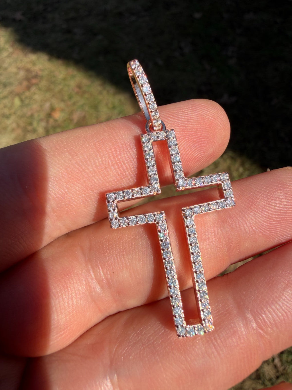 Moissanite Classic Cross Cutout Pendant | 14k Rose Gold Vermeil 925 Silver