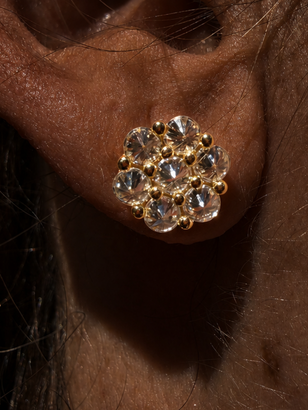 Moissanite Upside Down Reverse Set Cluster Iced Out Honeycomb Set Earrings | 14k Gold Vermeil 925 Silver