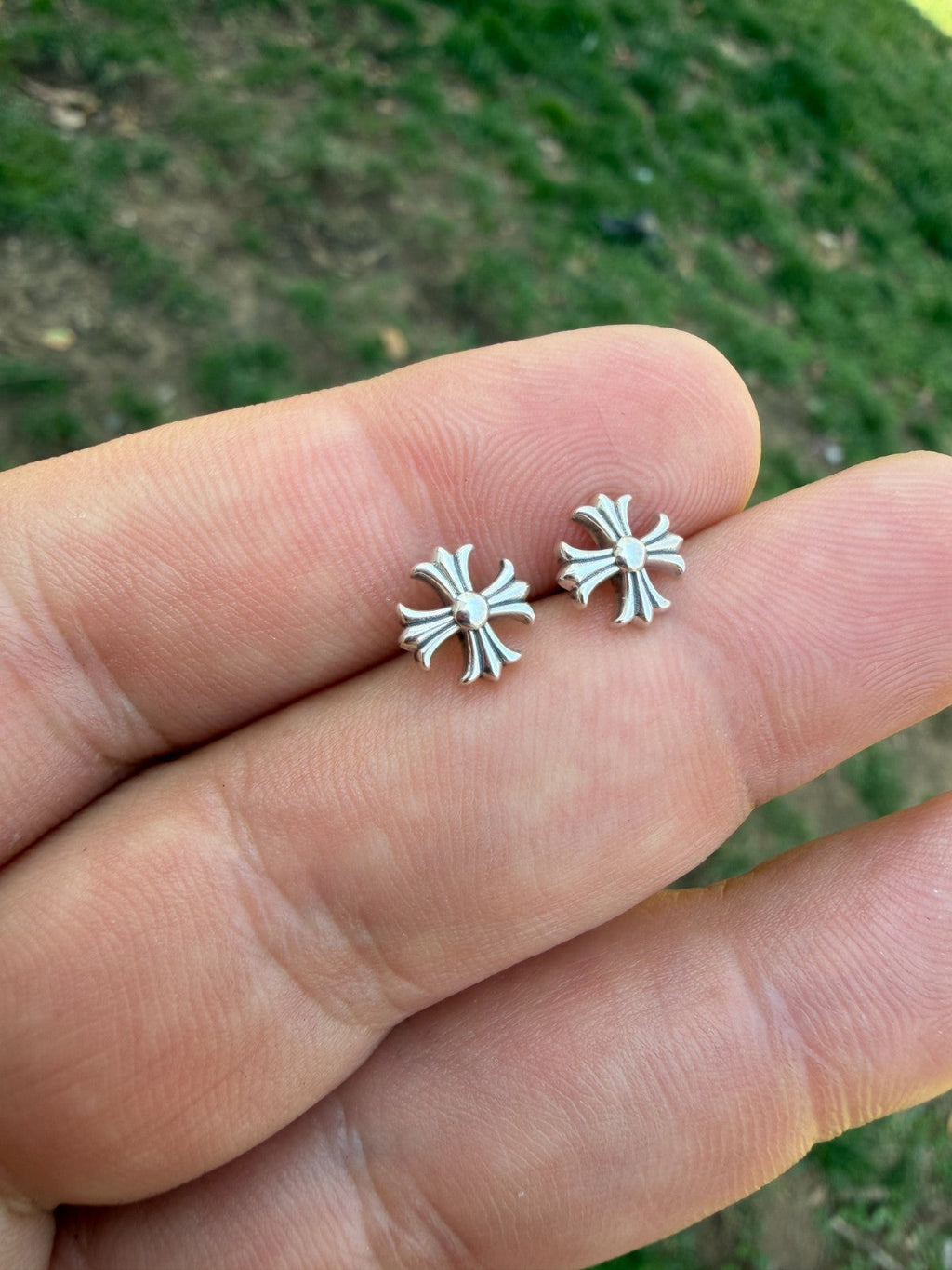Hearts Of Chrome Cross Earrings | 925 Silver Oxidized
