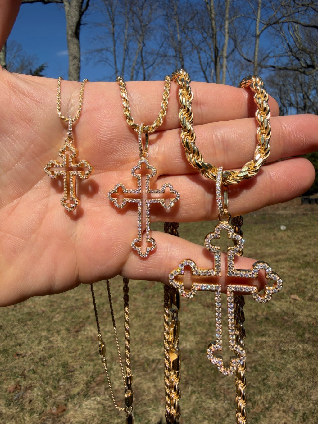 Moissanite Gothic Cross Cutout Pendant | 14k Gold Vermeil 925 Silver