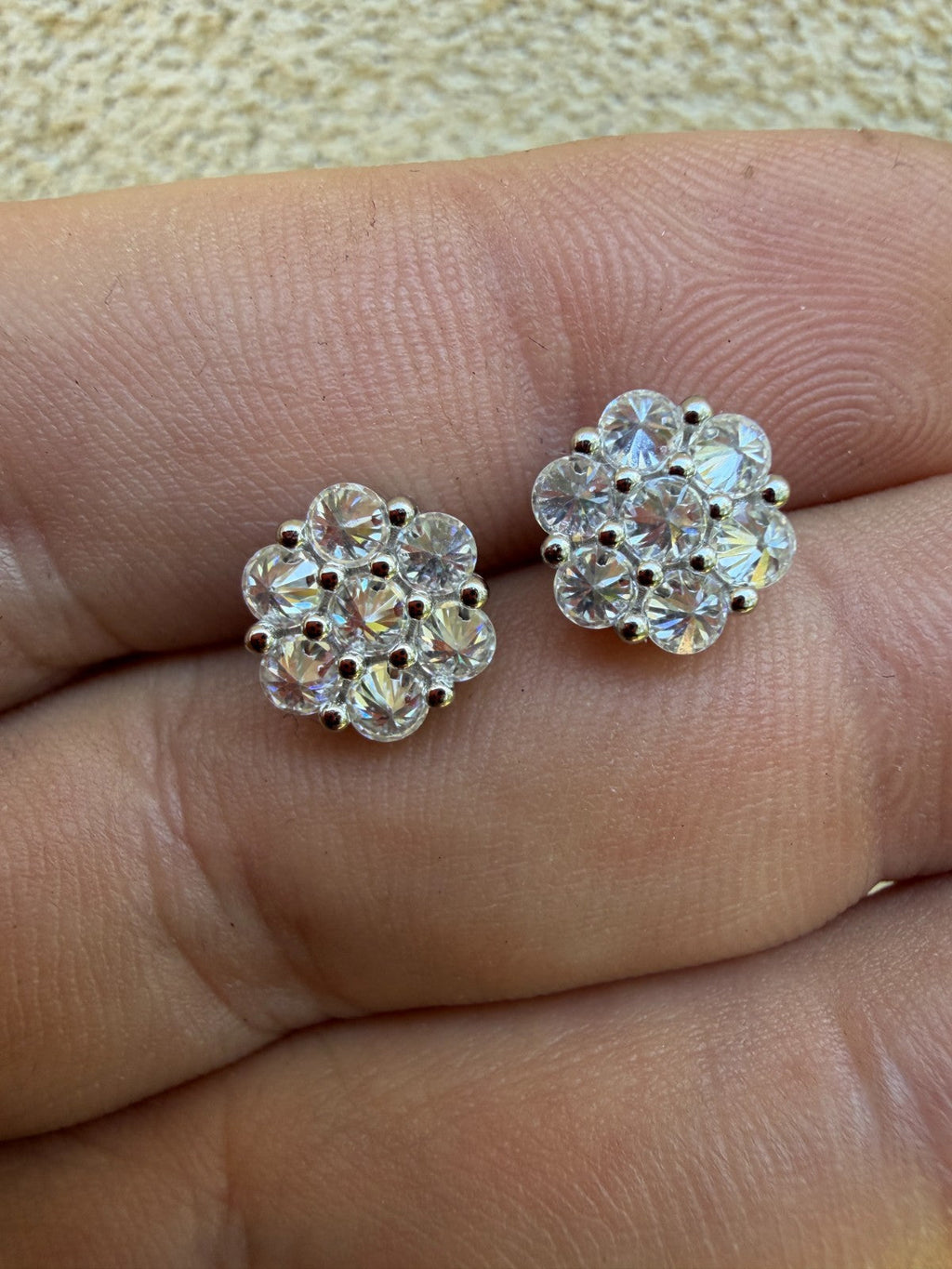 Moissanite Upside Down Reverse Set Cluster Iced Out Honeycomb Set Earrings | 925 Silver