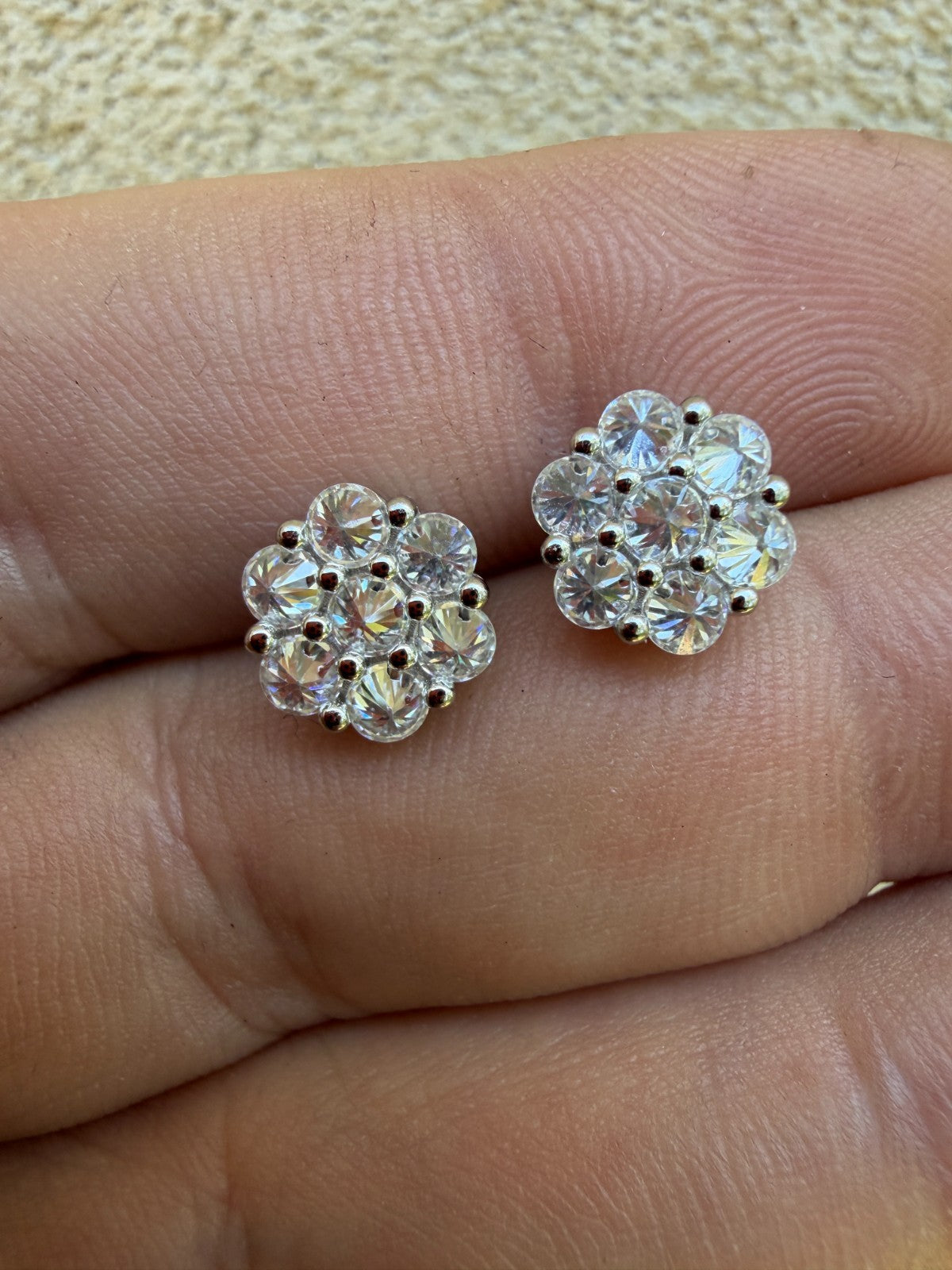 Moissanite Upside Down Reverse Set Cluster Iced Out Honeycomb Set Earrings | 925 Silver