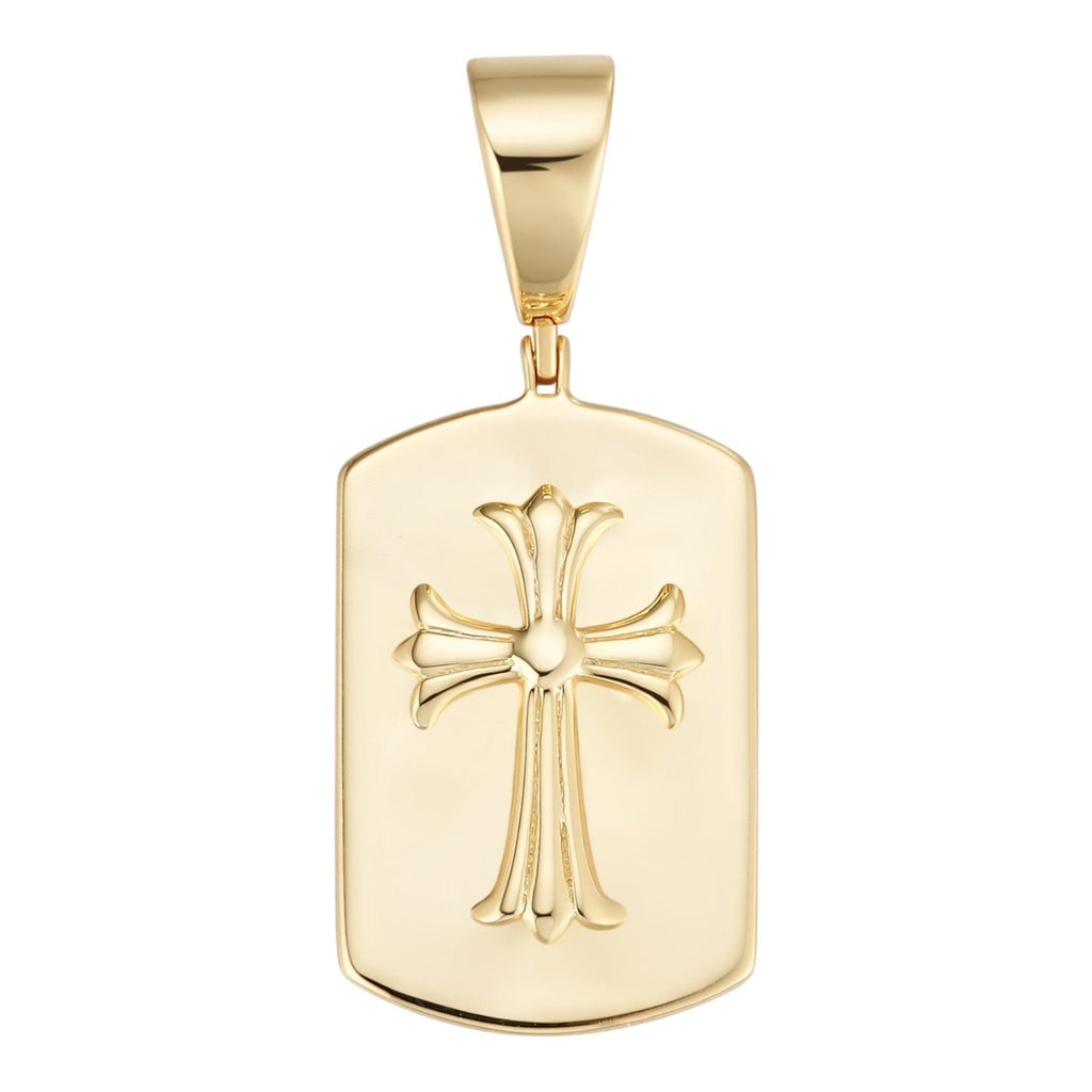 Hearts Chrome Dog Tag Cross Pendant | 14k Gold Vermeil 925 Silver