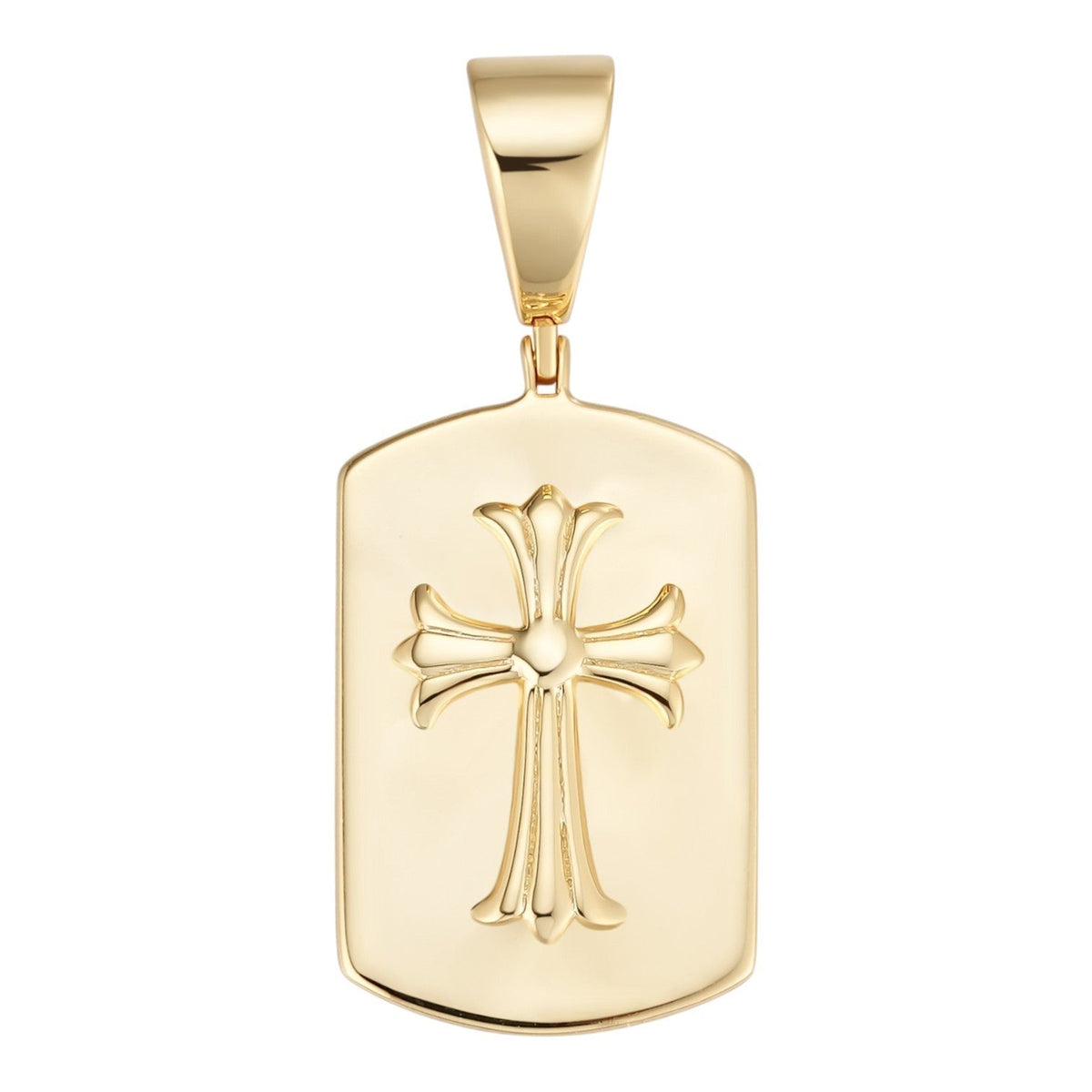 Hearts Chrome Dog Tag Cross Pendant | 14k Gold Vermeil 925 Silver