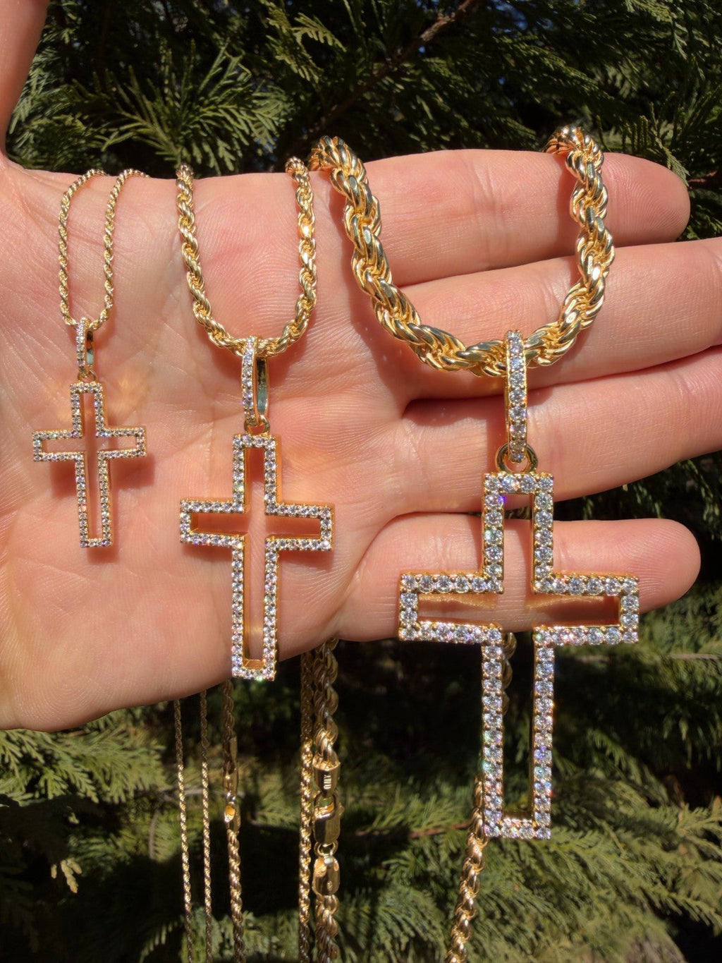 Moissanite Classic Cross Cutout Pendant | 14k Gold Vermeil 925 Silver