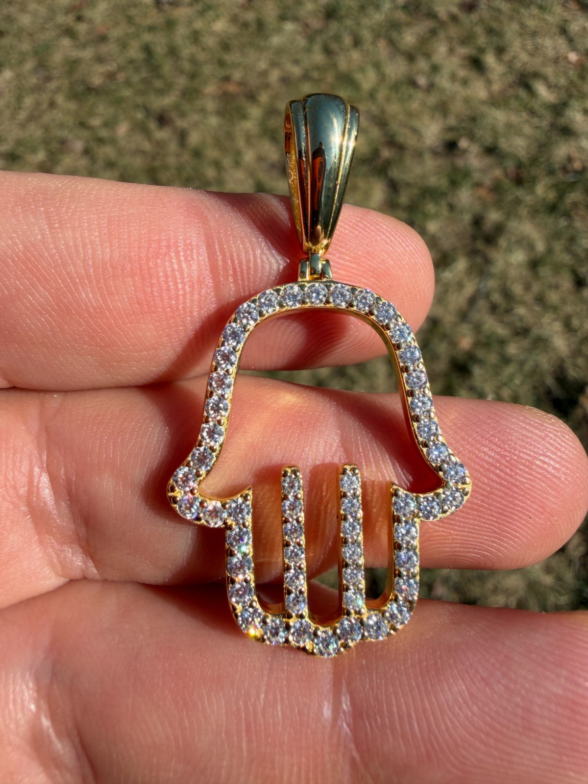 Moissanite Hamsa Cutout Pendant | 14k Gold Vermeil 925 Silver