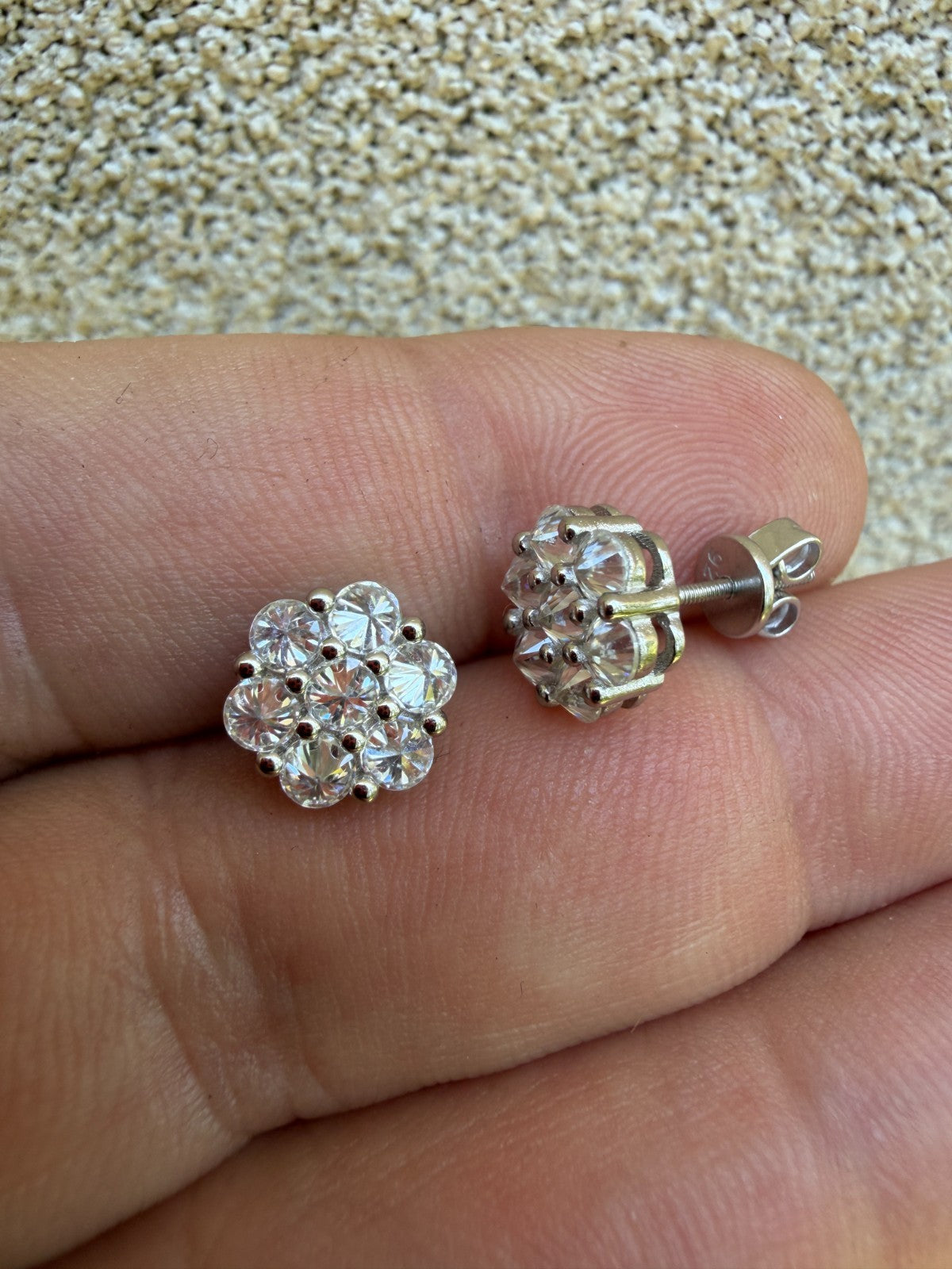 Moissanite Upside Down Reverse Set Cluster Iced Out Honeycomb Set Earrings | 925 Silver