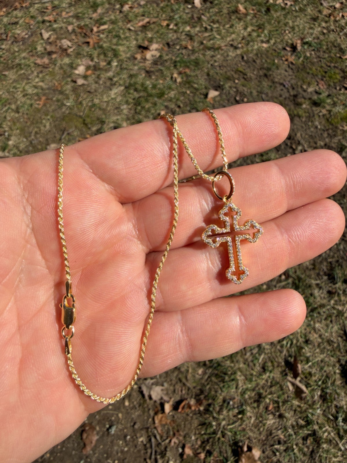 Moissanite Gothic Cross Cutout Pendant | 14k Gold Vermeil 925 Silver