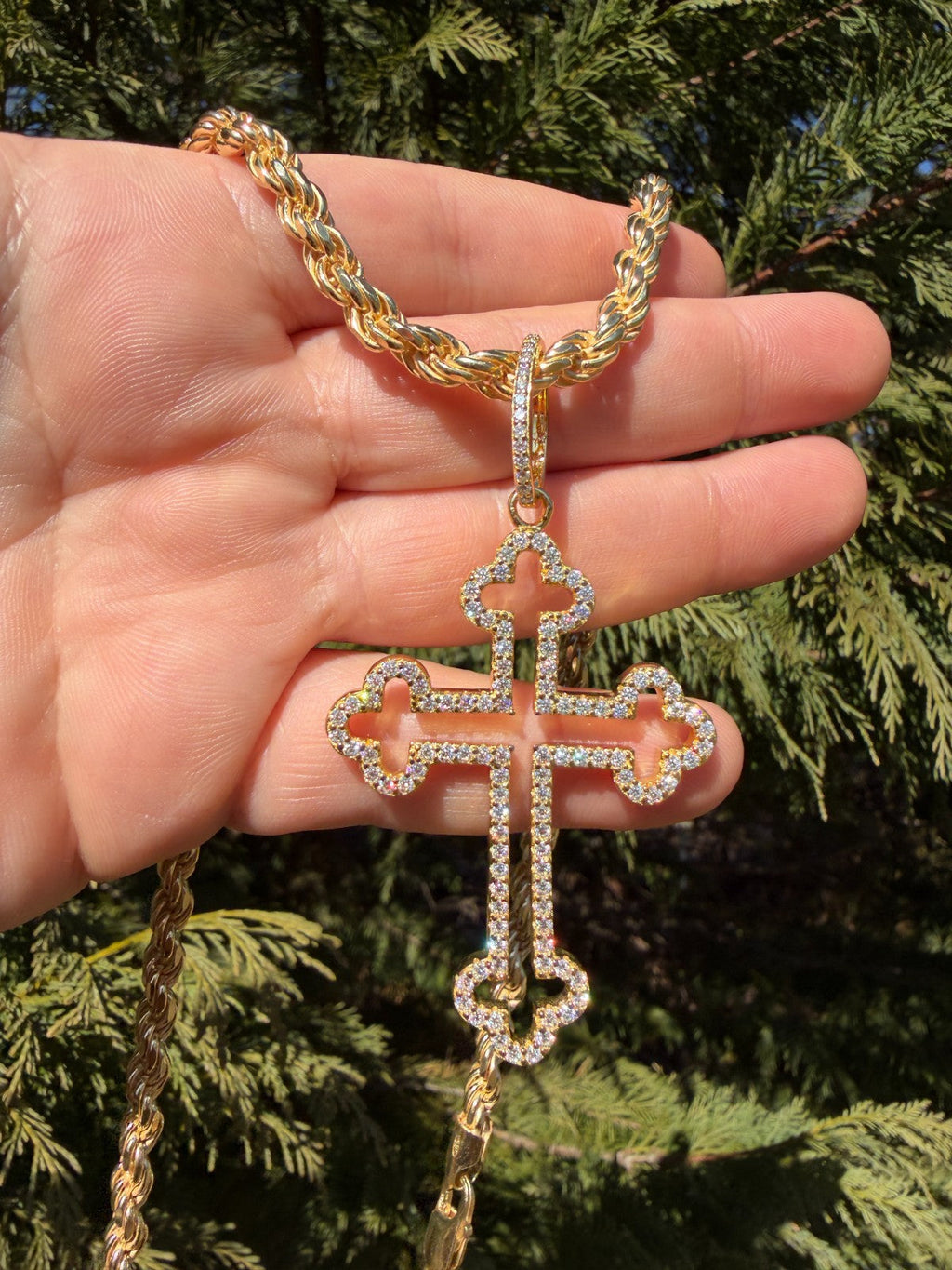 Moissanite Gothic Cross Cutout Pendant | 14k Gold Vermeil 925 Silver