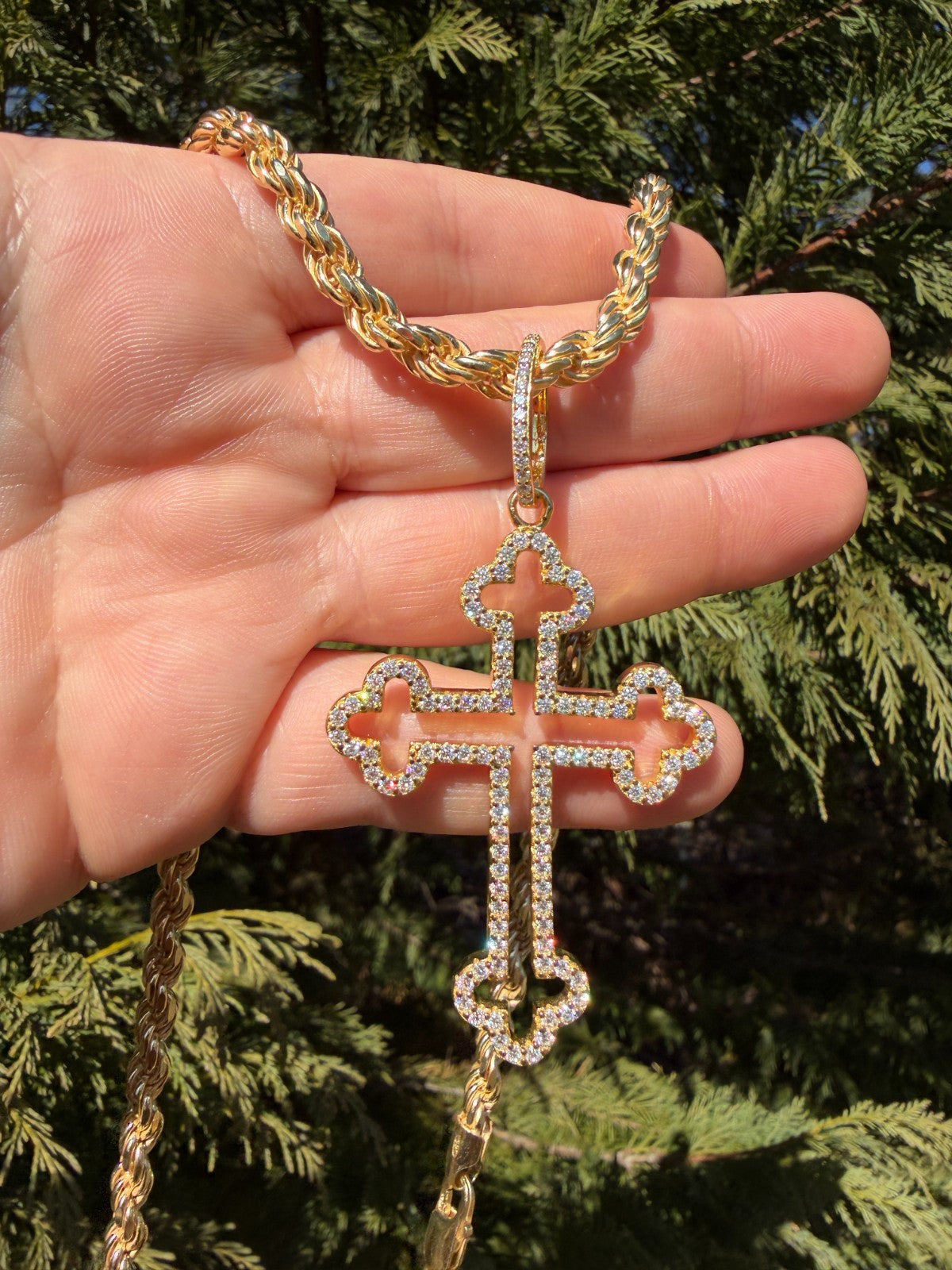 Moissanite Gothic Cross Cutout Pendant | 14k Gold Vermeil 925 Silver