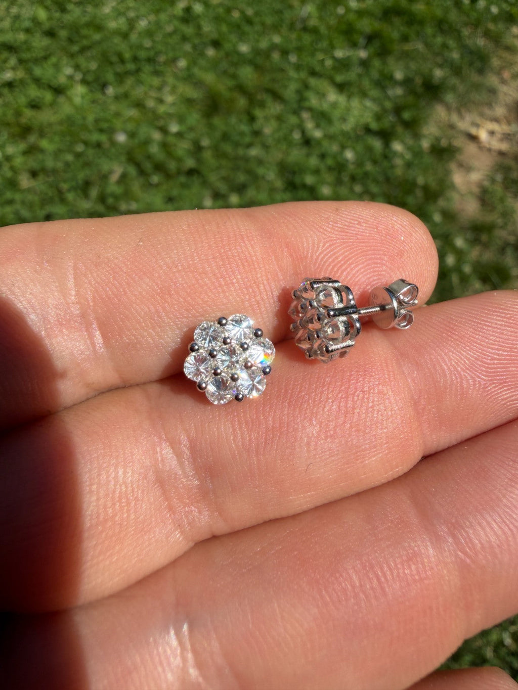 Moissanite Upside Down Reverse Set Cluster Iced Out Honeycomb Set Earrings | 925 Silver