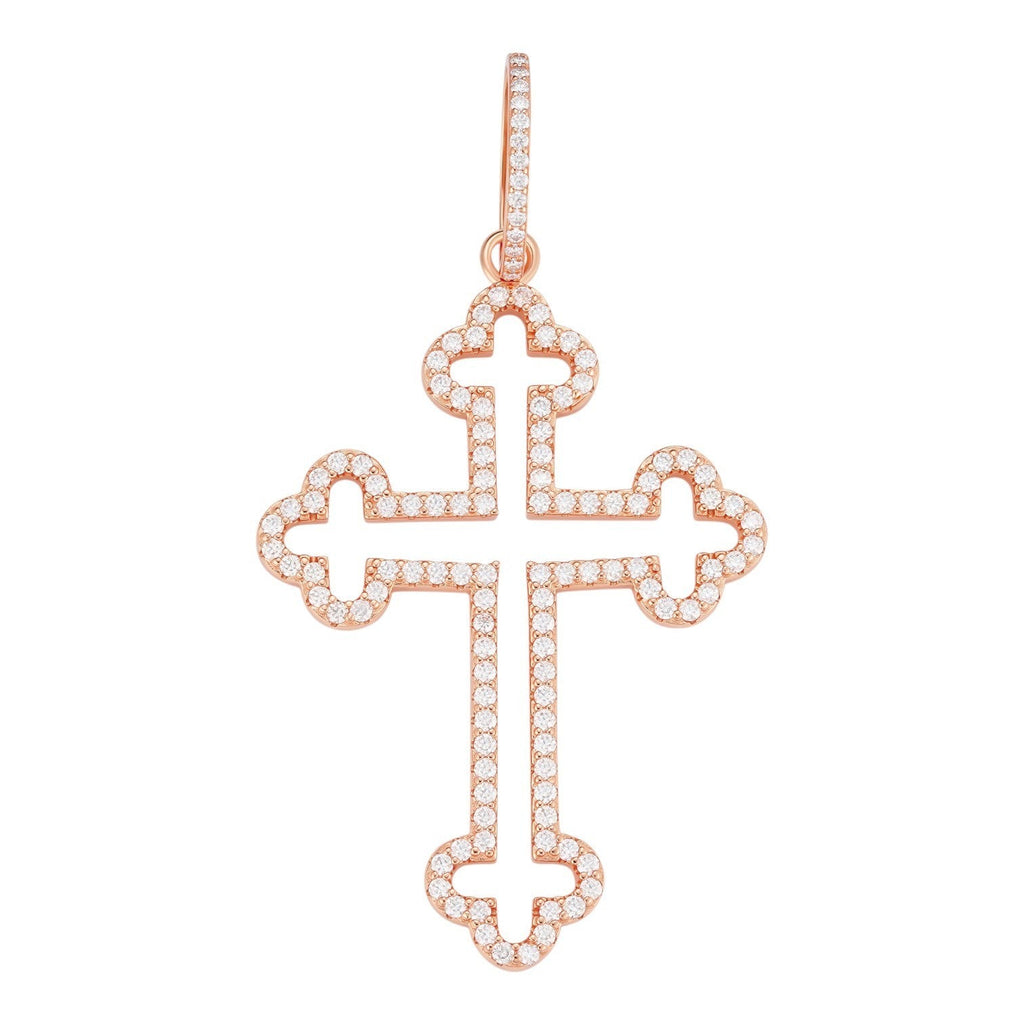 Moissanite Gothic Cross Cutout Pendant | 14k Rose Gold Vermeil 925 Silver