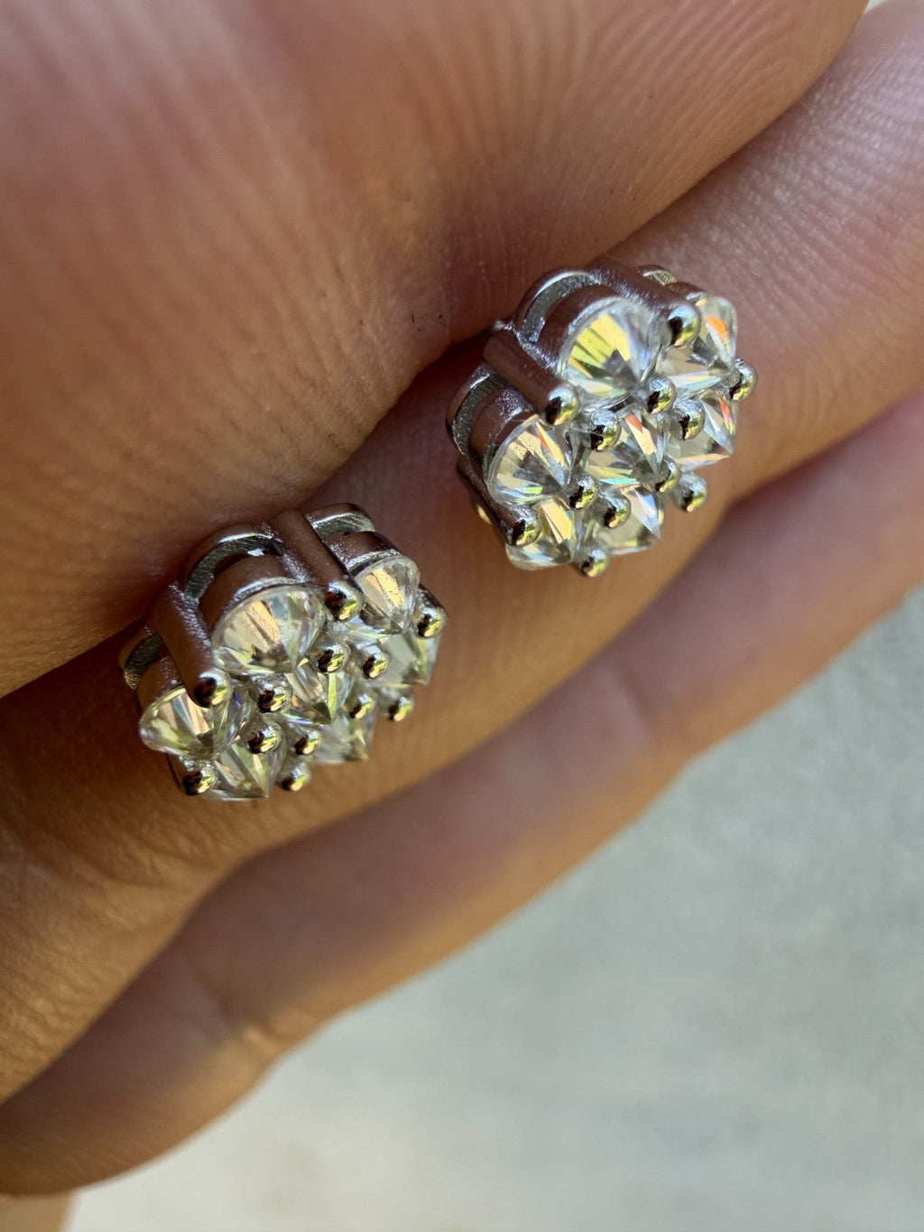 Moissanite Upside Down Reverse Set Cluster Iced Out Honeycomb Set Earrings | 925 Silver